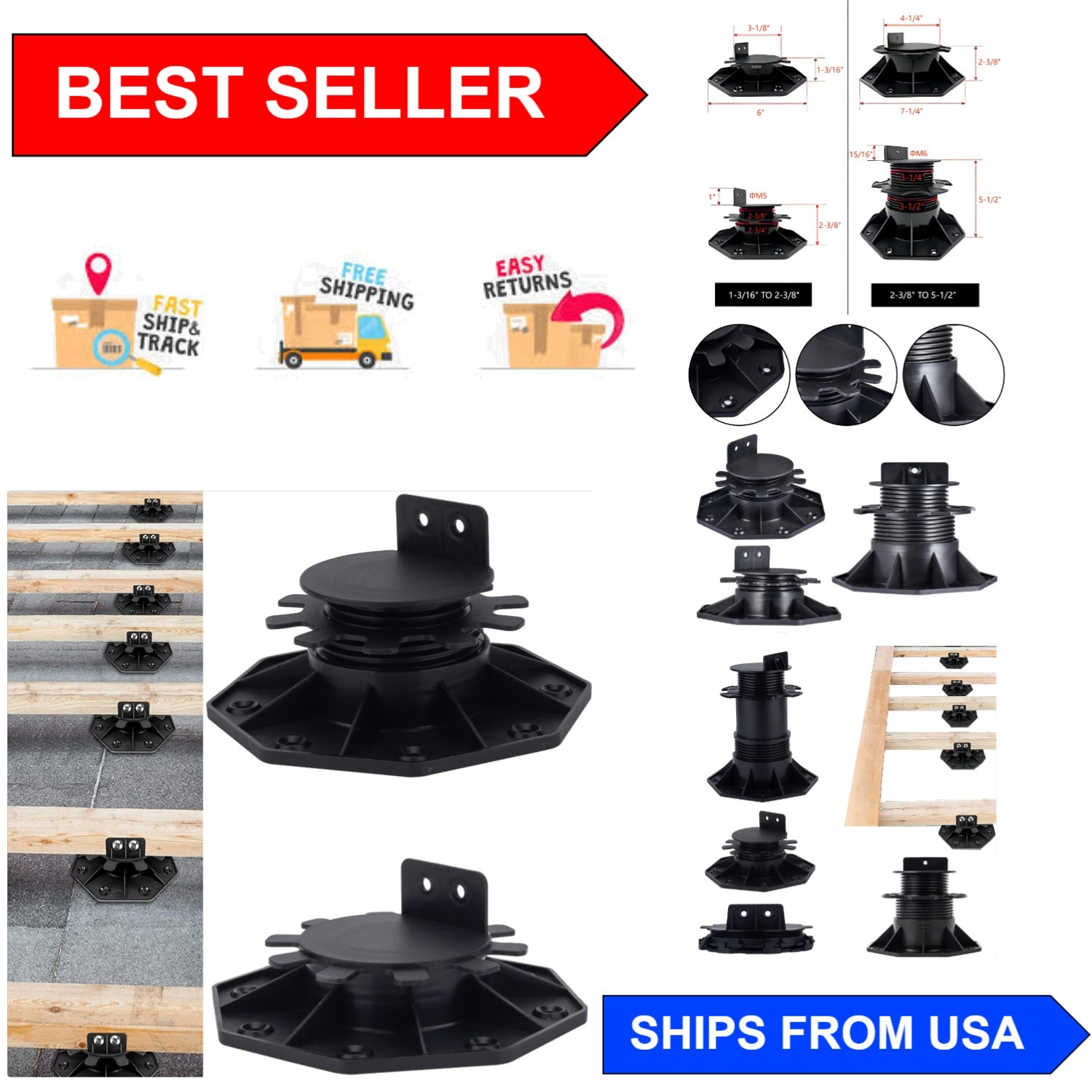 Lightweight Adjustable Deck Support System – 12 Pack, Perfect for Floating Decks