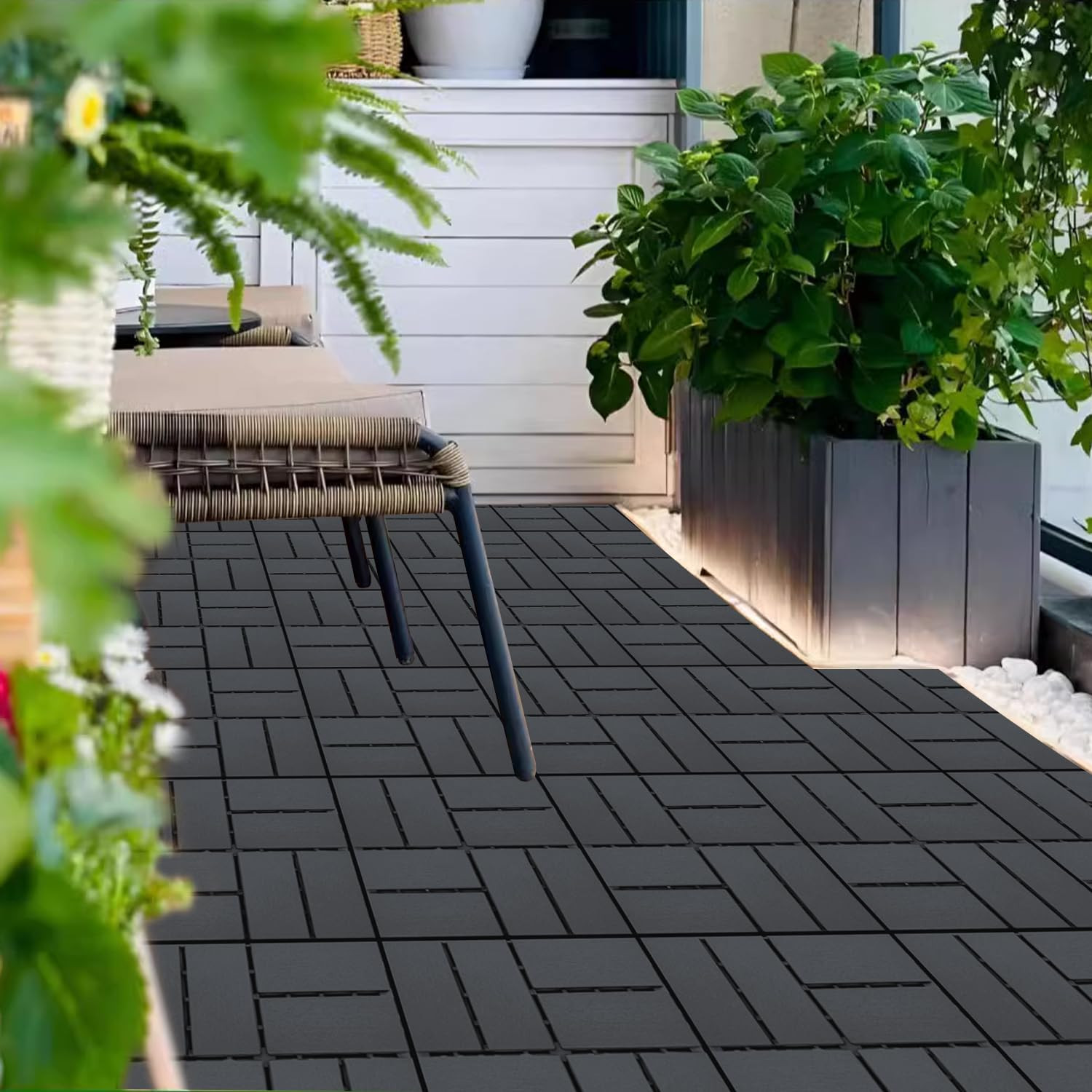 All-Weather Dark Grey Interlocking Deck Tiles – 36 PCS for Outdoor Spaces