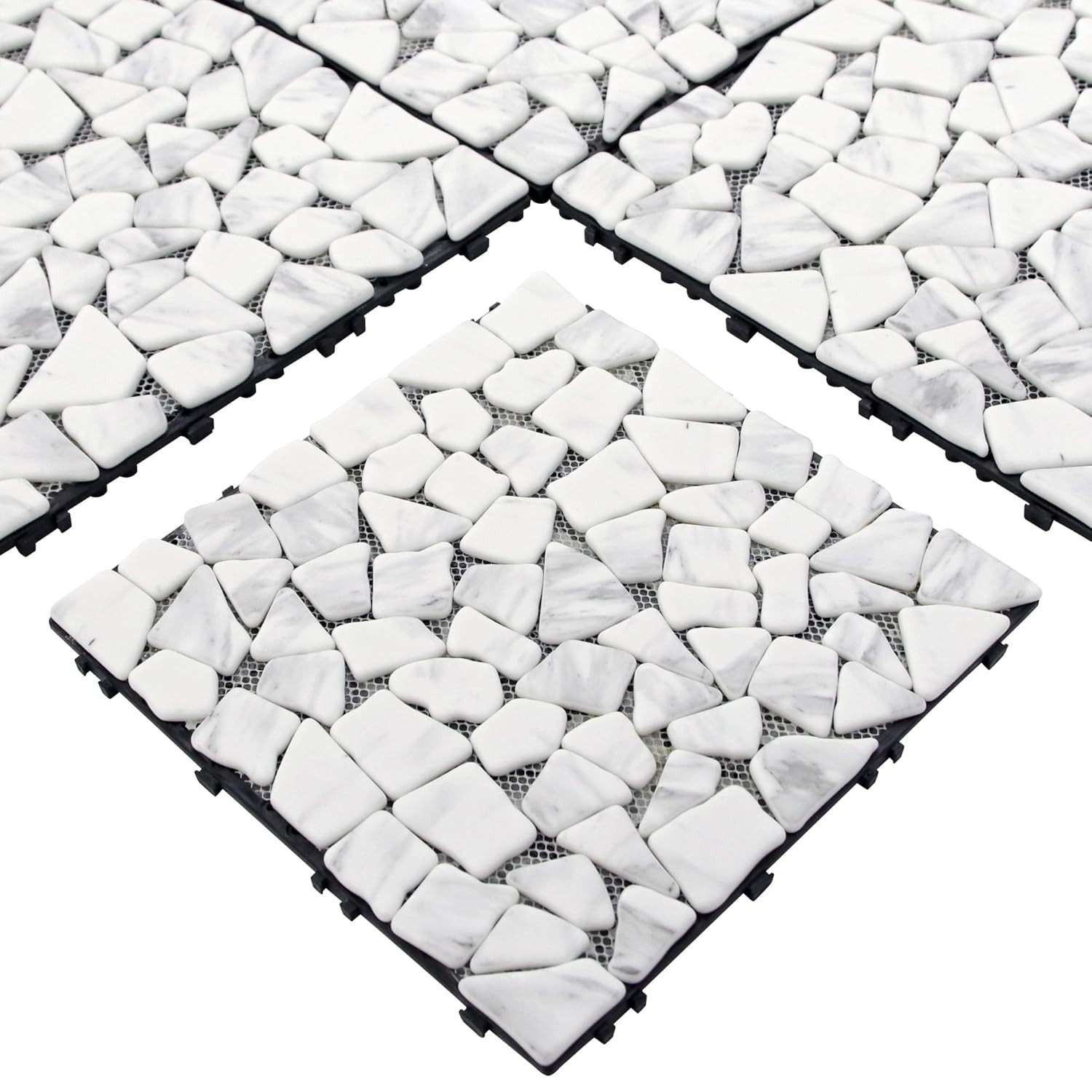 4PCS Natural Stone Interlocking Deck Tiles 12″x12″ Pebble Waterproof Patio Deck