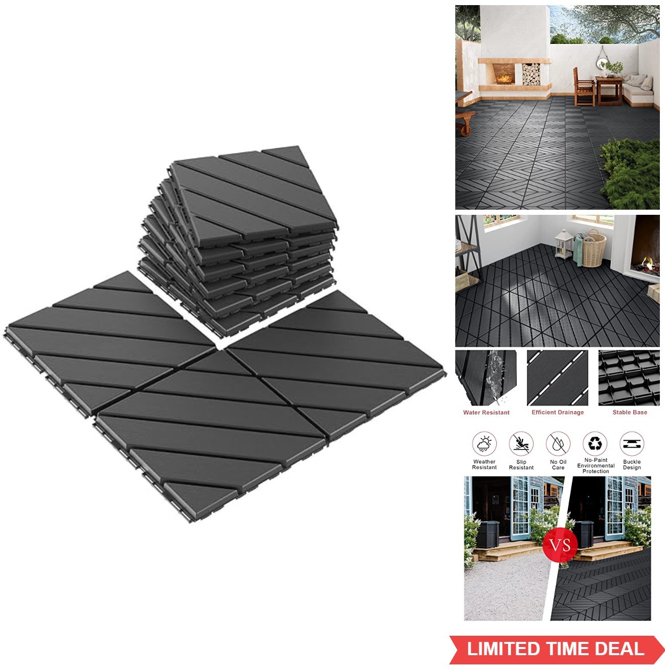 9 Pack Interlocking Deck Tiles 12×12 Patio Pavers Heavy Duty Plastic Outdoor
