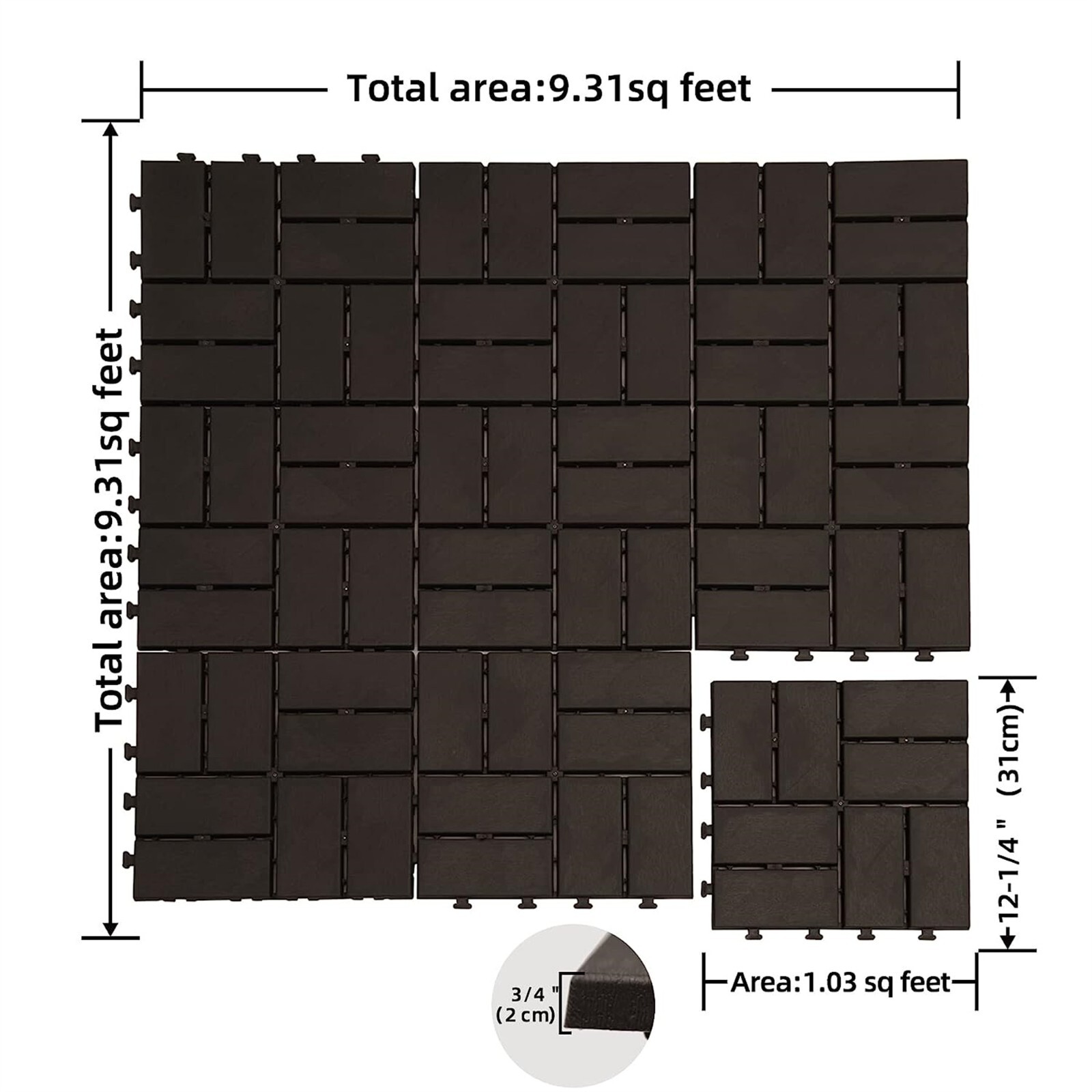 12″x12″ Square Patio Interlocking Deck Tiles, Four Slat, All Weather, Gray