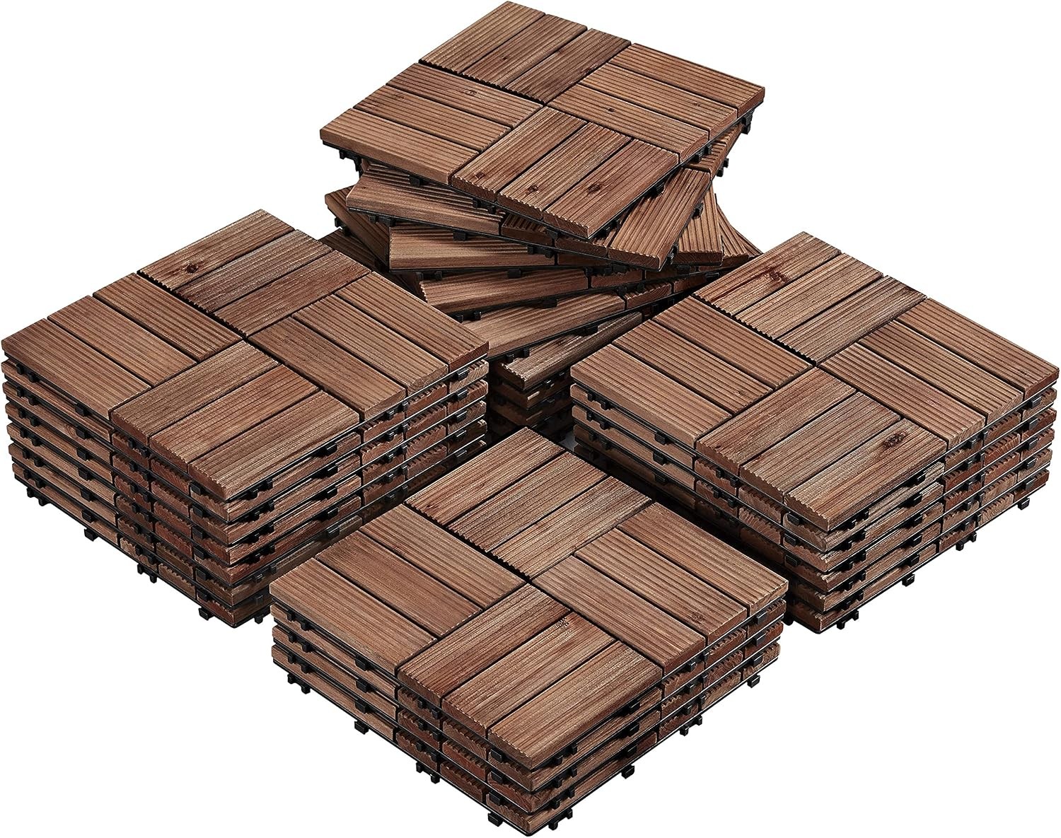 27PCS 12x12in Interlocking Deck Tiles Outdoor Patio,Brown Hardwood tiles cover