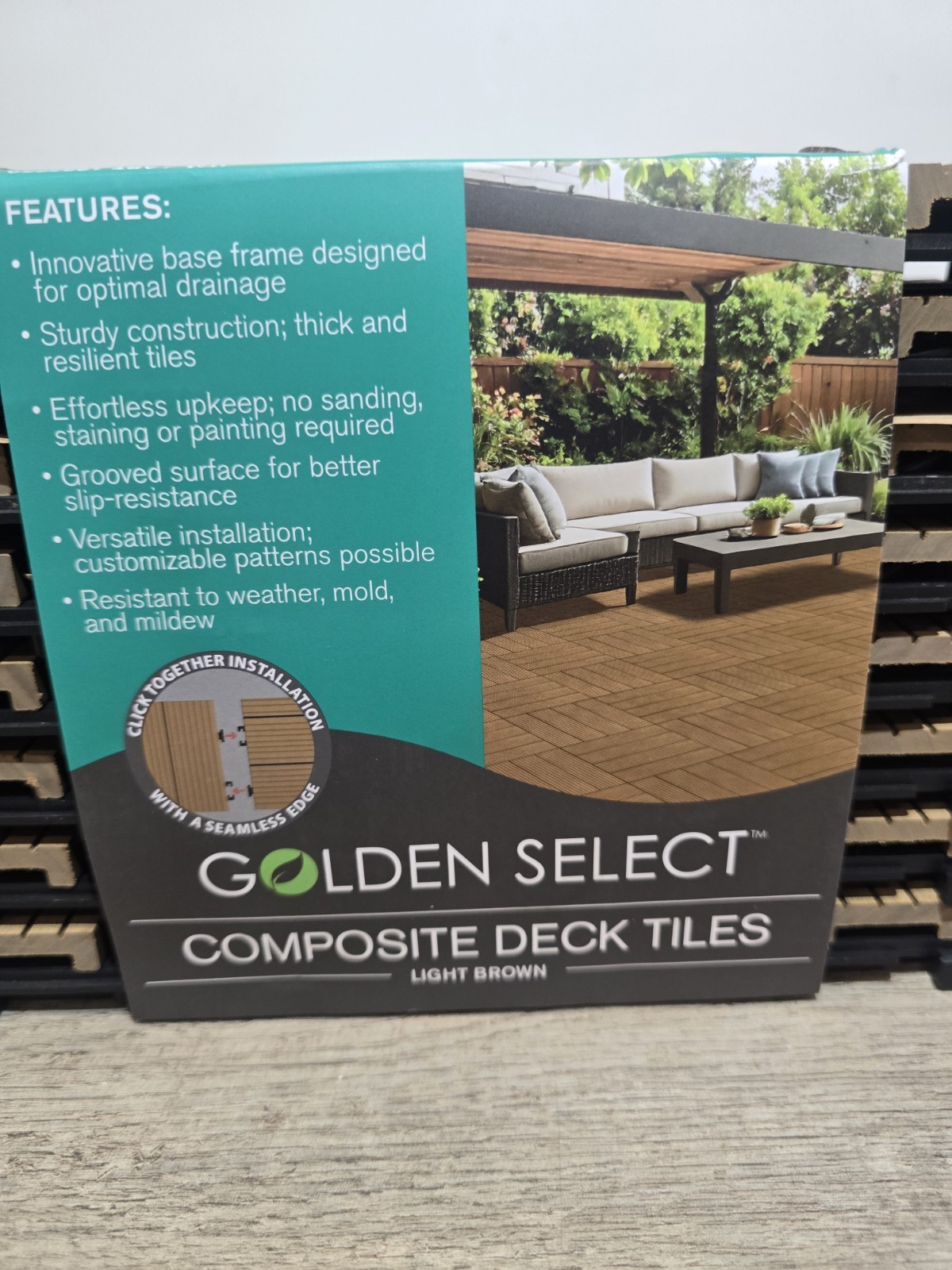 Golden Select Composite Deck Tiles Light Brown Patio Interlocking 8 Pack 1983850