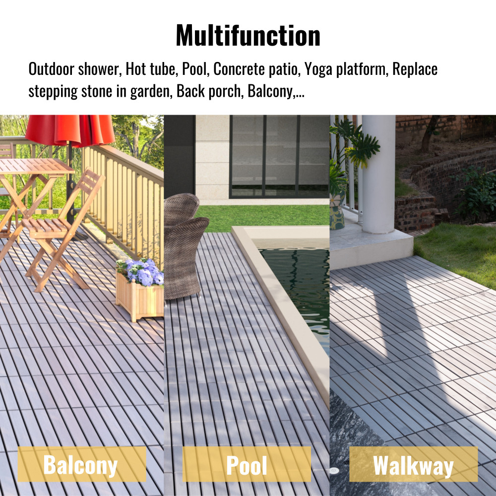 30 PCS Striped Deck Tiles – Interlocking – Acacia Hardwood Patio & Pool Flooring