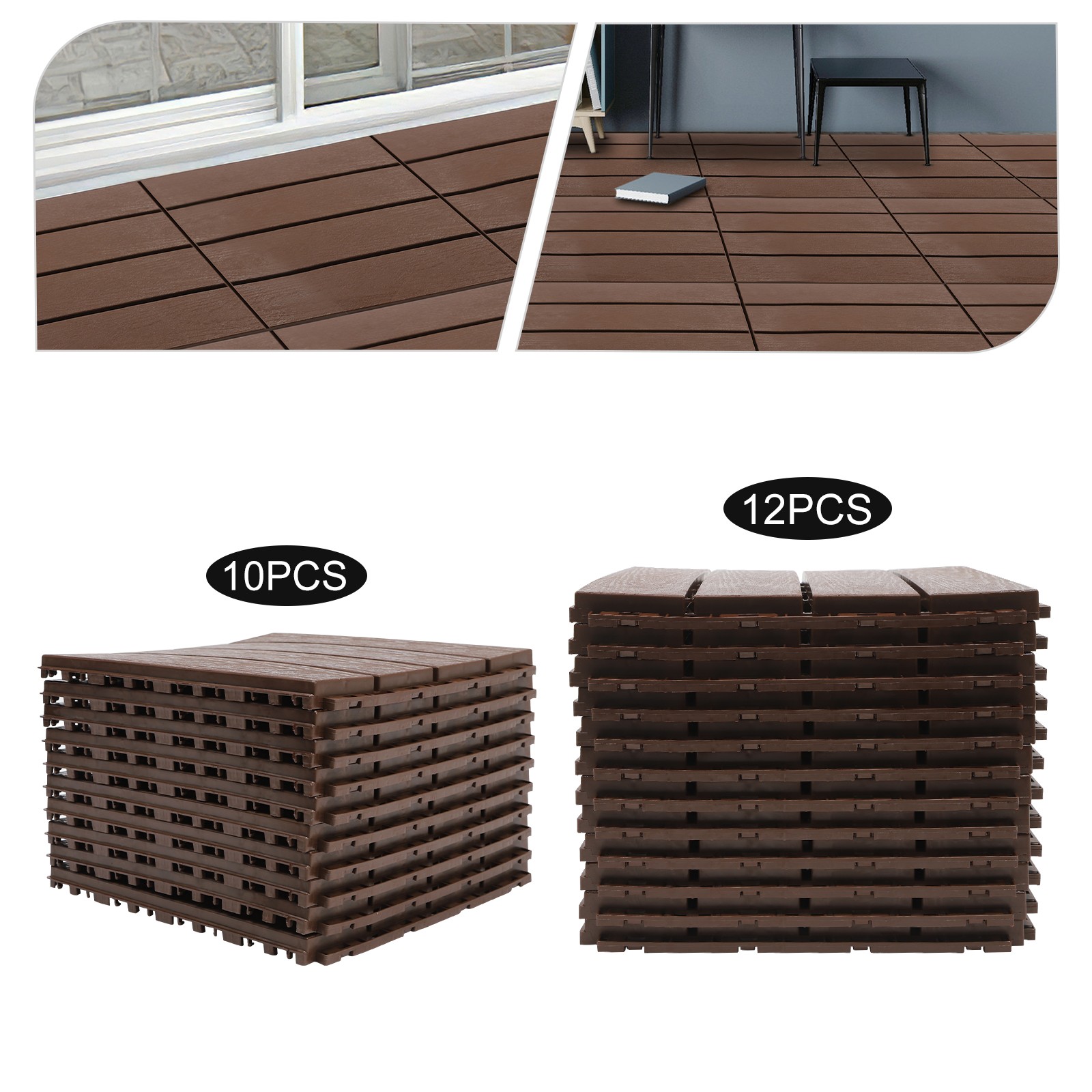 12” Outdoor Living Patio Deck Tiles, Plastic Outdoor Flooring Interlocking