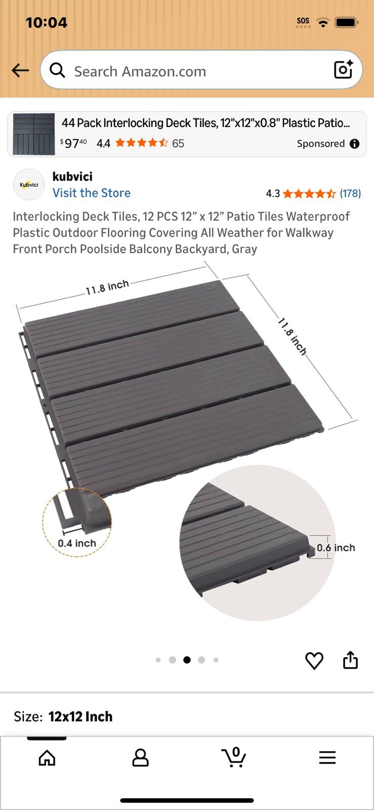 Interlocking deck tiles gray 12 inch X 12 inch 12 pack square 12 ft.²