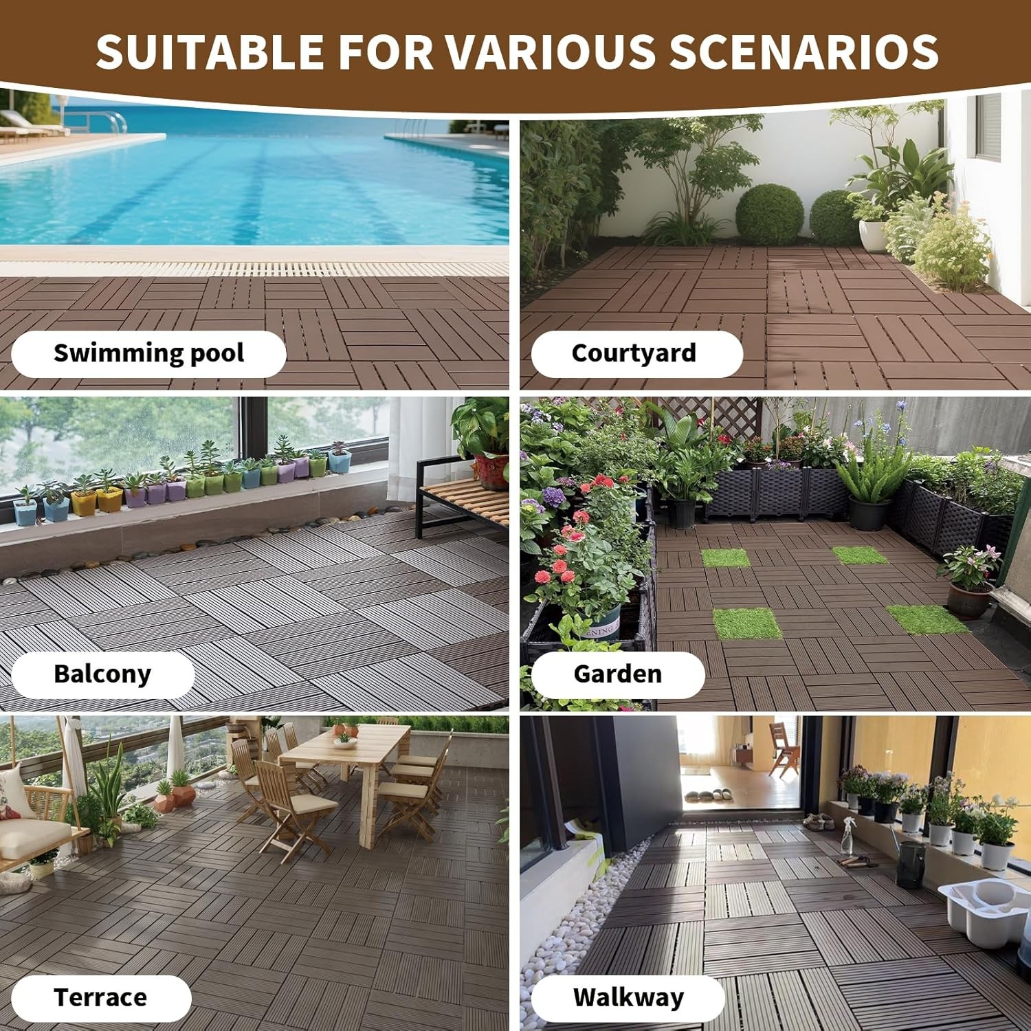 LIVING GREEN 11 PCS Interlocking Deck Tiles, All-Weather & Waterproof Composite
