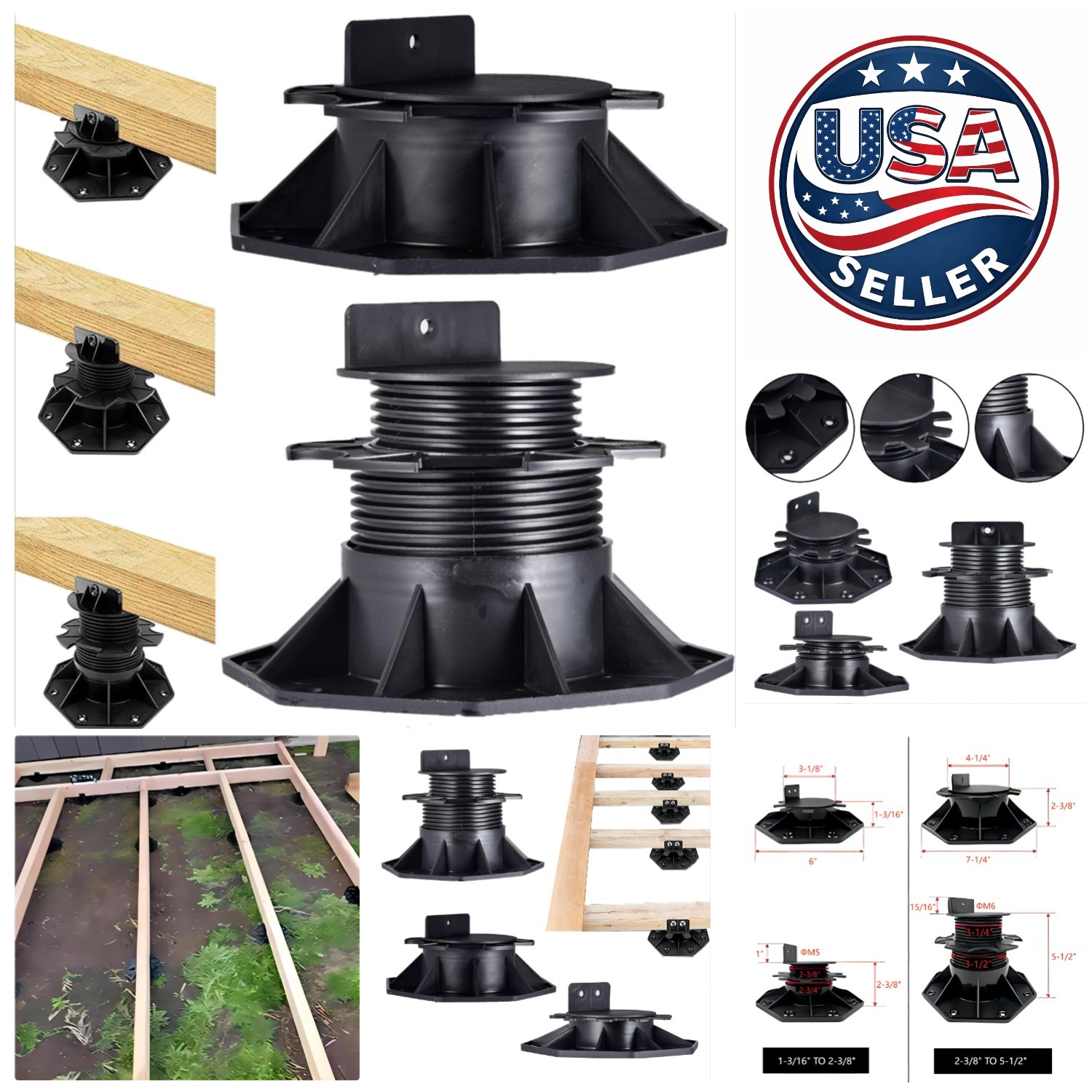 Heavy-Duty Adjustable Deck Support Pedestal Set – 12 Pieces for Custom Decking