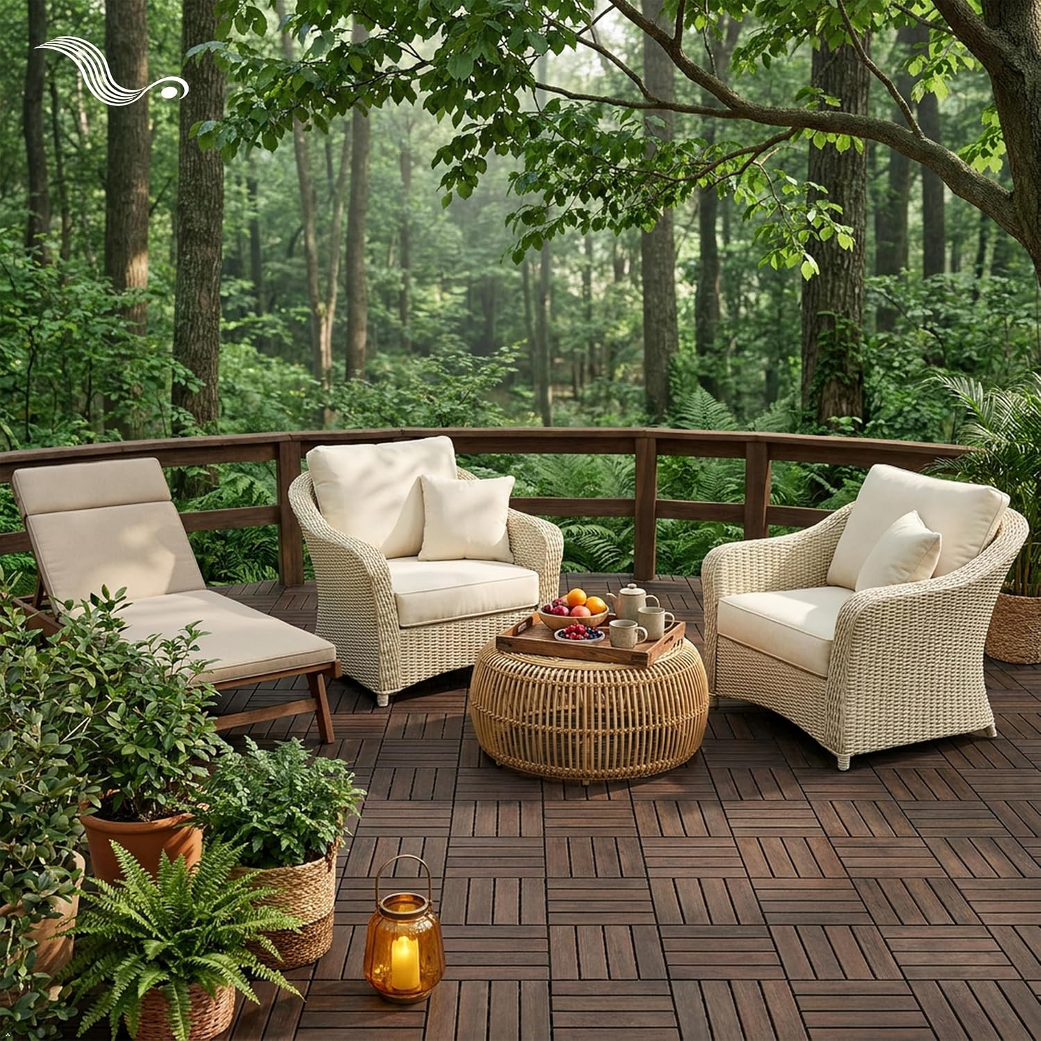 Natural Acacia 12X12 Interlocking Wood Deck Tiles for Balcony, Garden, Patio, Po