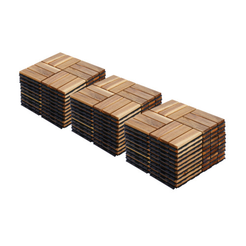 30 Pieces Interlocking Floor Tiles, Yellow Acacia Wood Decking for Patio Balcony