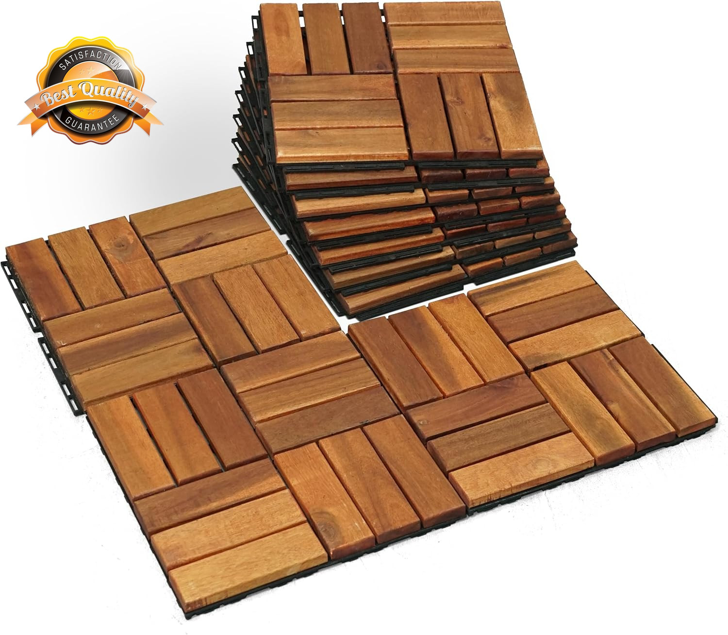 Wood Interlocking Deck Tiles 12×12 Outdoor Flooring Patio Pool 10 Pcs