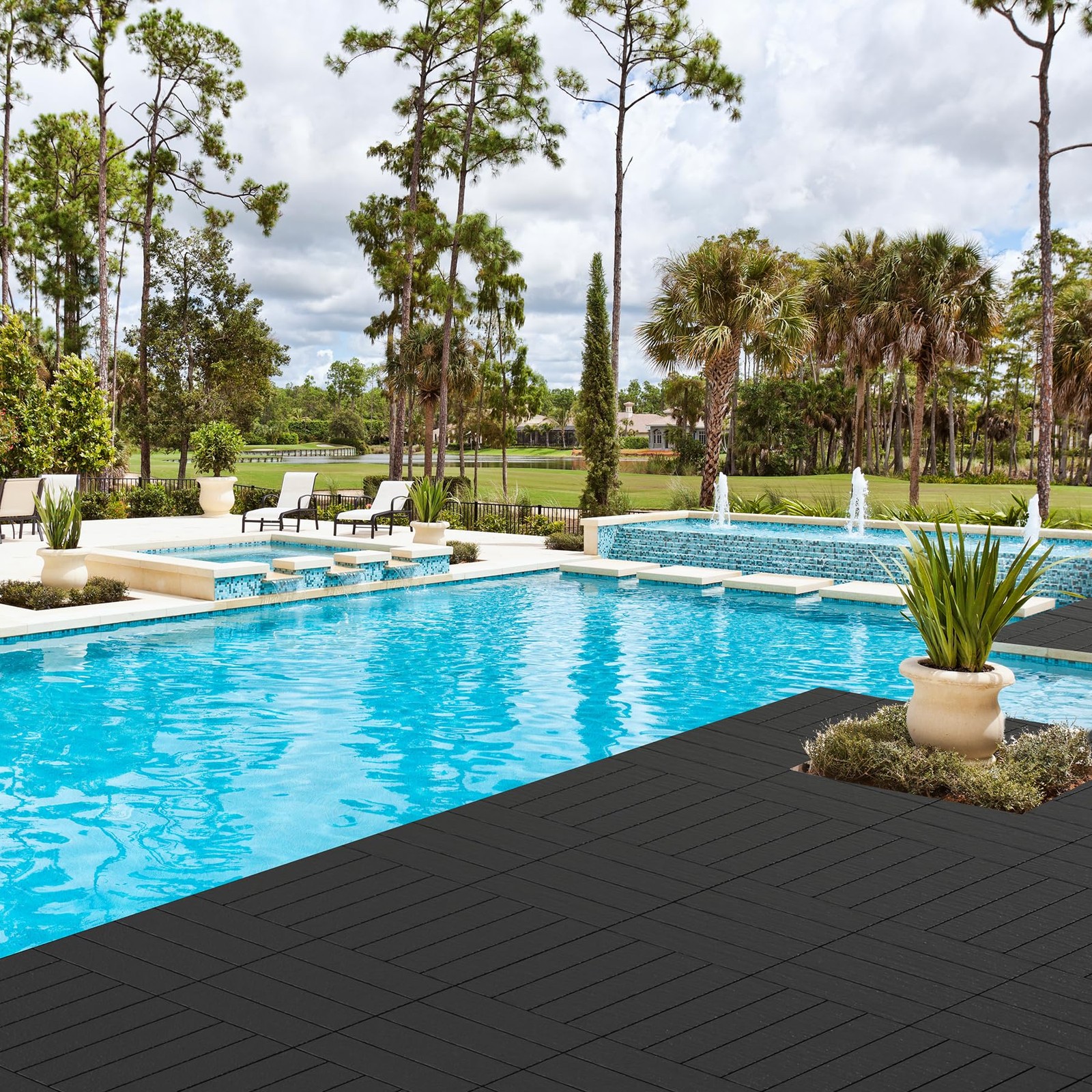 44PCS Plastic Interlocking Decking Tiles 12″ x 12″, Dark Grey