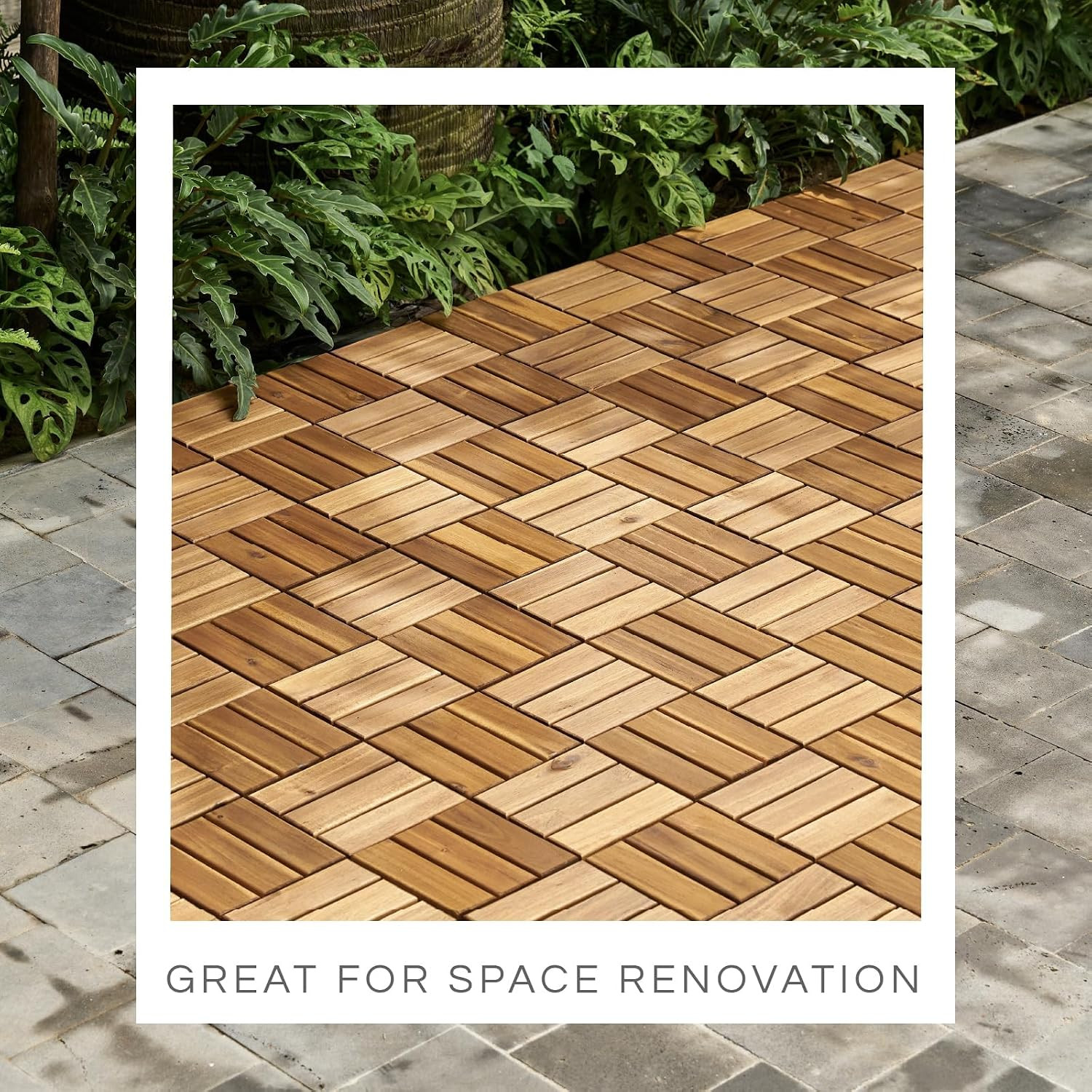 Premium Deck Tiles, Patio Flooring – Set 10 Pcs 12”X12”X0.9” Interlocking Deck T
