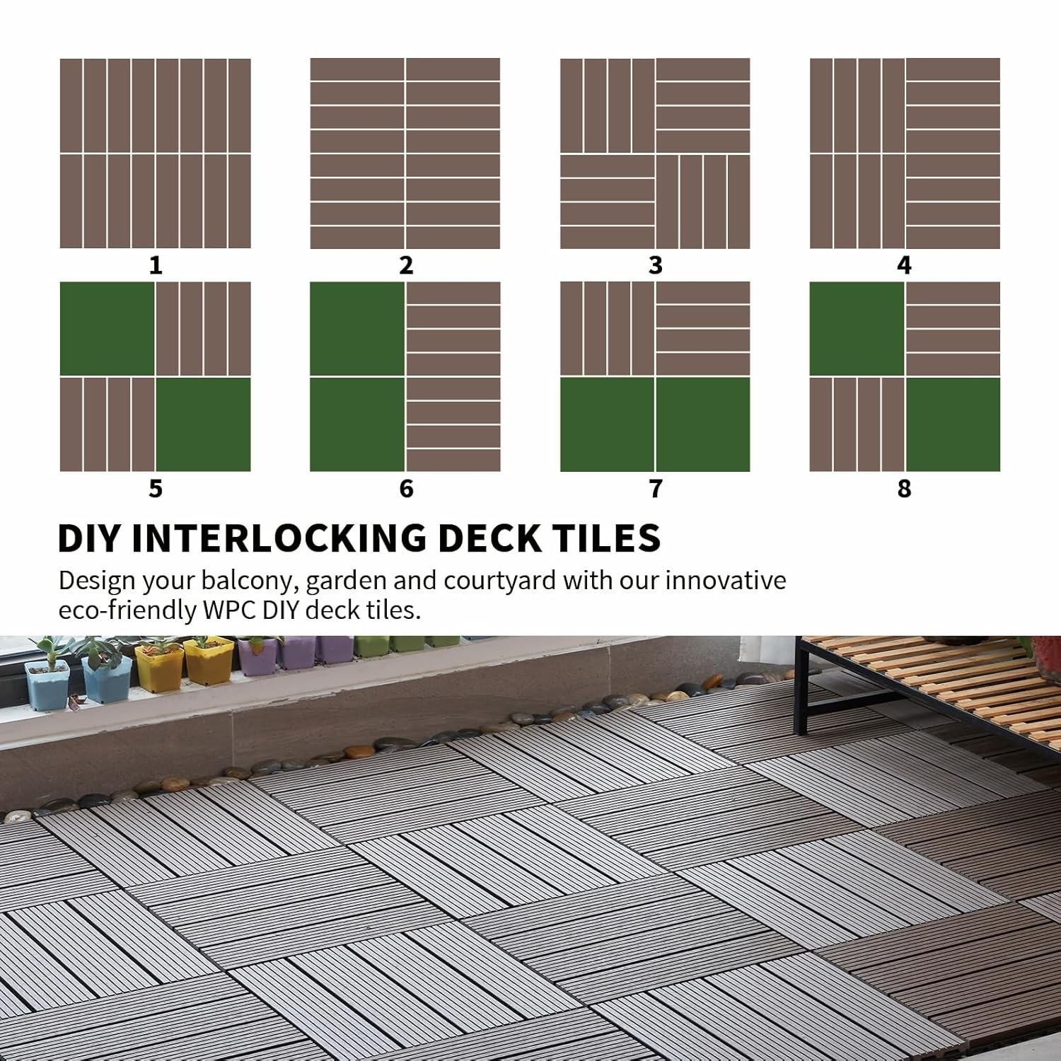 LIVING GREEN 11 PCS Interlocking Deck Tiles, All-Weather & Waterproof Composite
