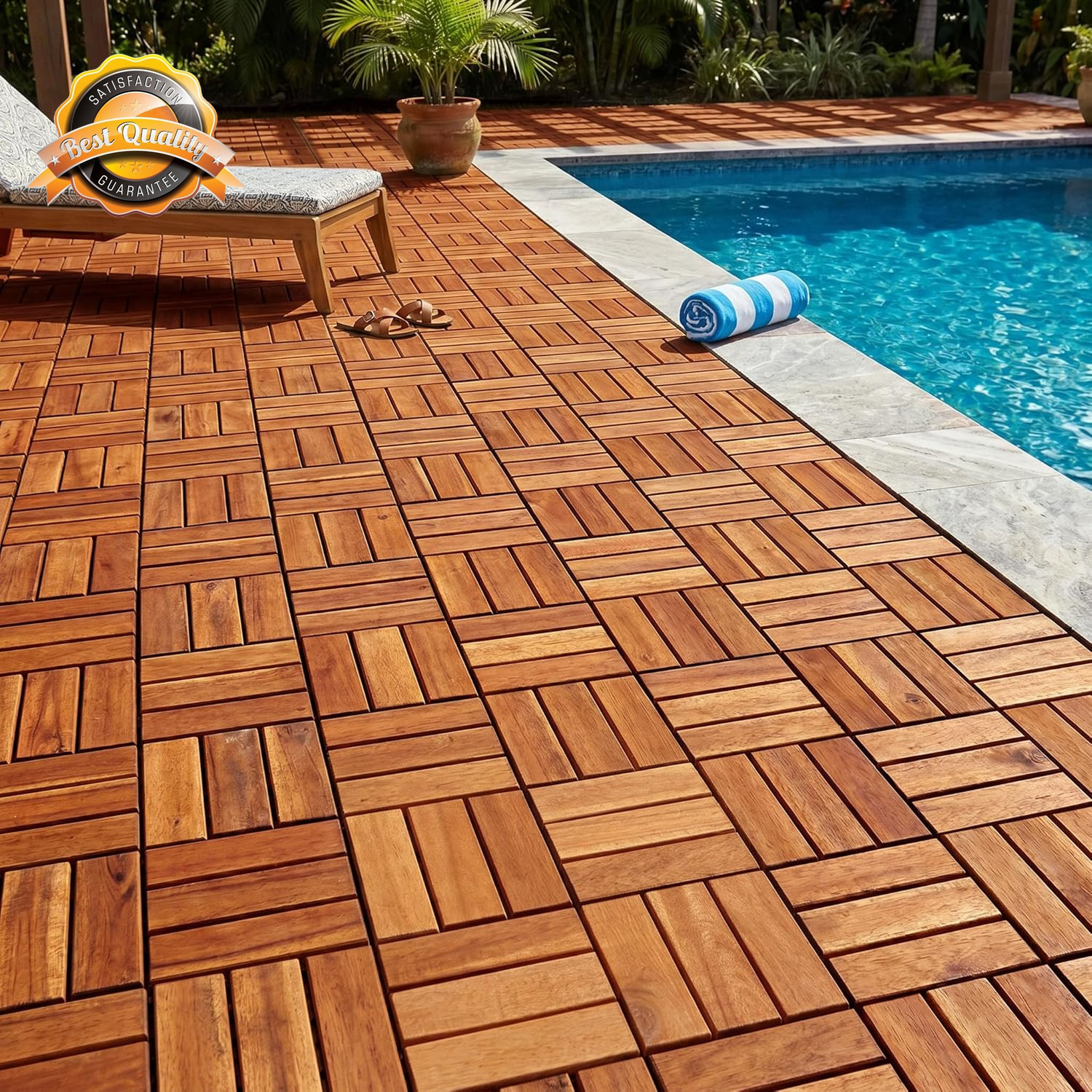 Wood Interlocking Deck Tiles 12×12 Outdoor Flooring Patio Pool 10 Pcs