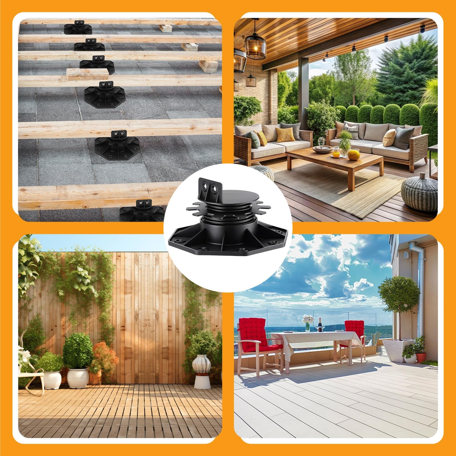 24 Pack Adjustable Deck Support Pedestals, 1-3/16″ to 2-3/8″ Height Range, Ou…