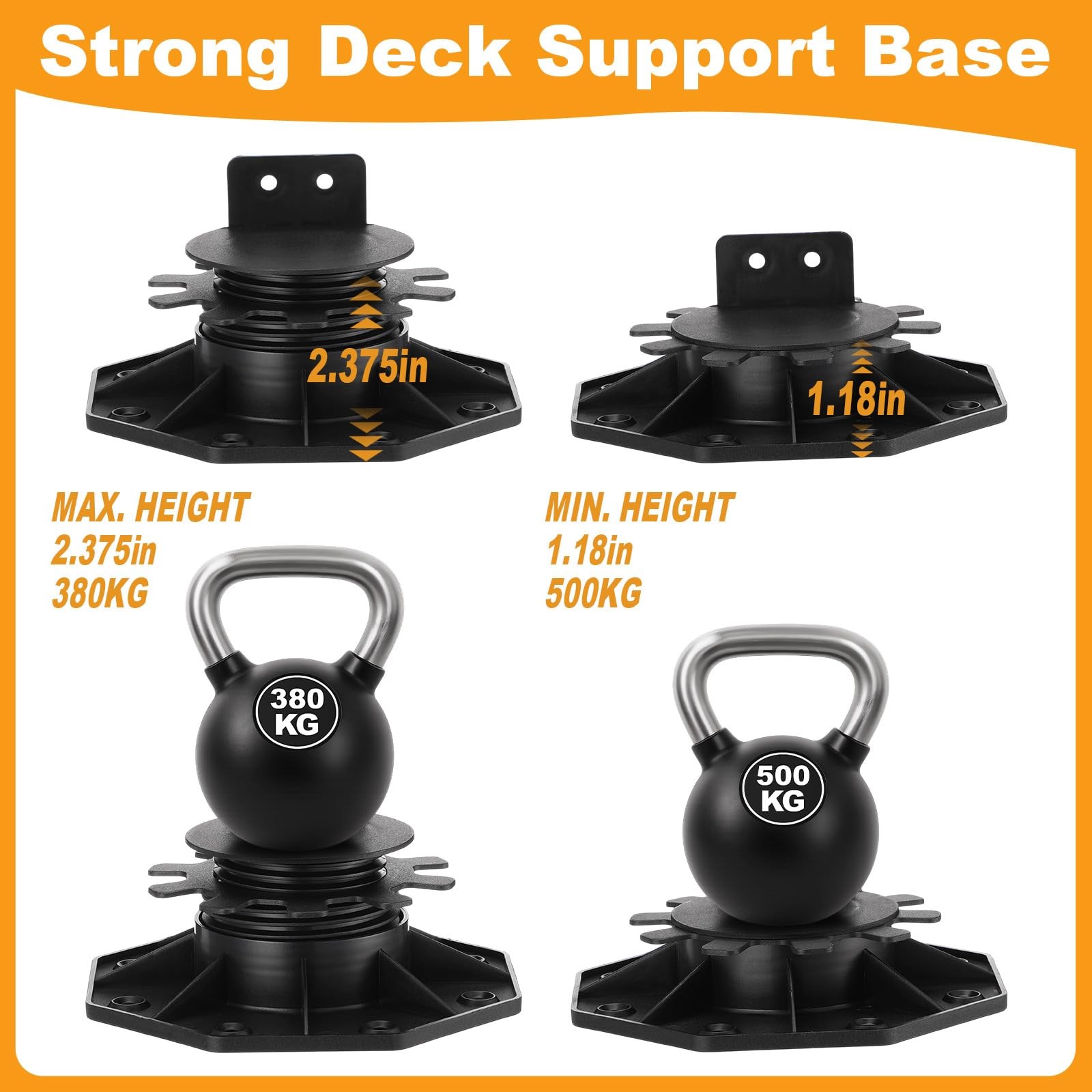 24 Pack Adjustable Deck Support Pedestals, 1-3/16″ to 2-3/8″ Height Range, Ou…
