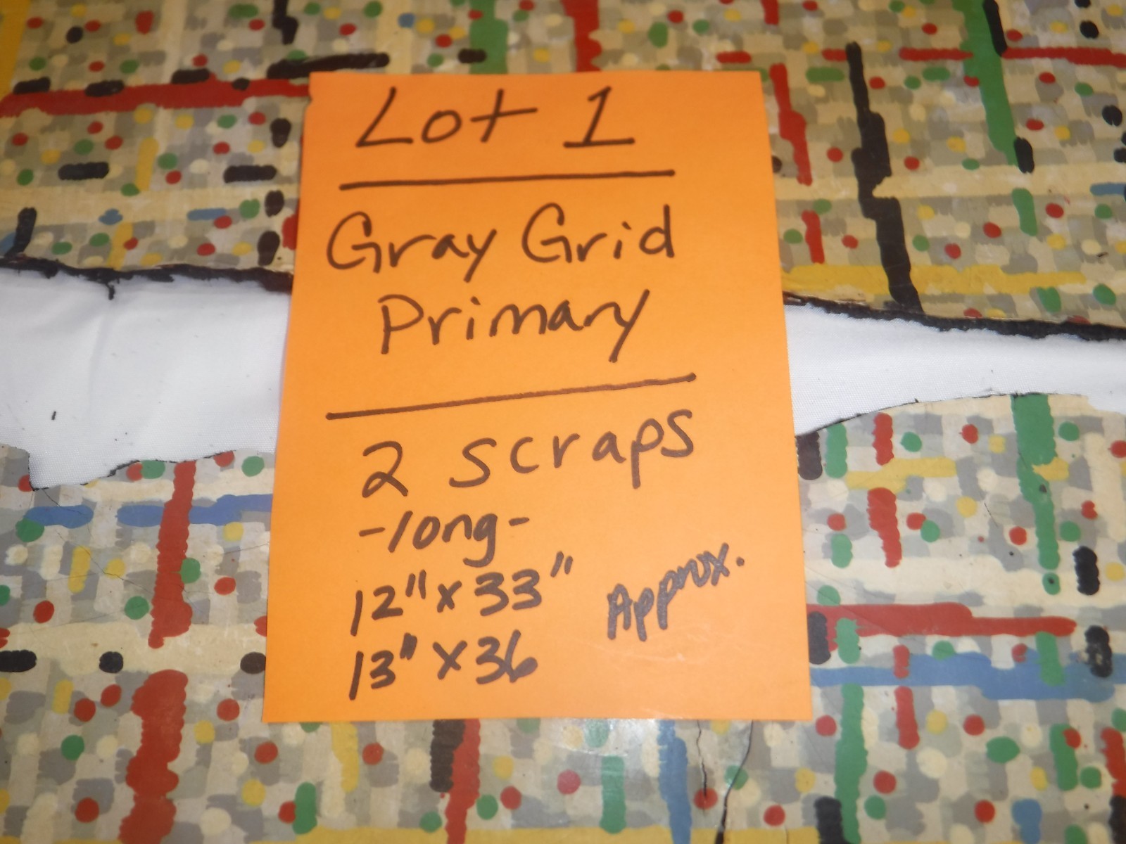 VTG~LINOLEUM FLOORING~MCM~GRAY GRID~PRIMARY~2 SCRAPS~UPCYCLE~ARTS & CRAFTS~LOT 1
