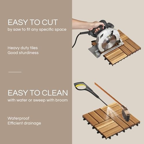 Premium Deck Tiles, Patio Flooring – Set Pcs 12”x12”x0.9” 10 Golden Teak 12S