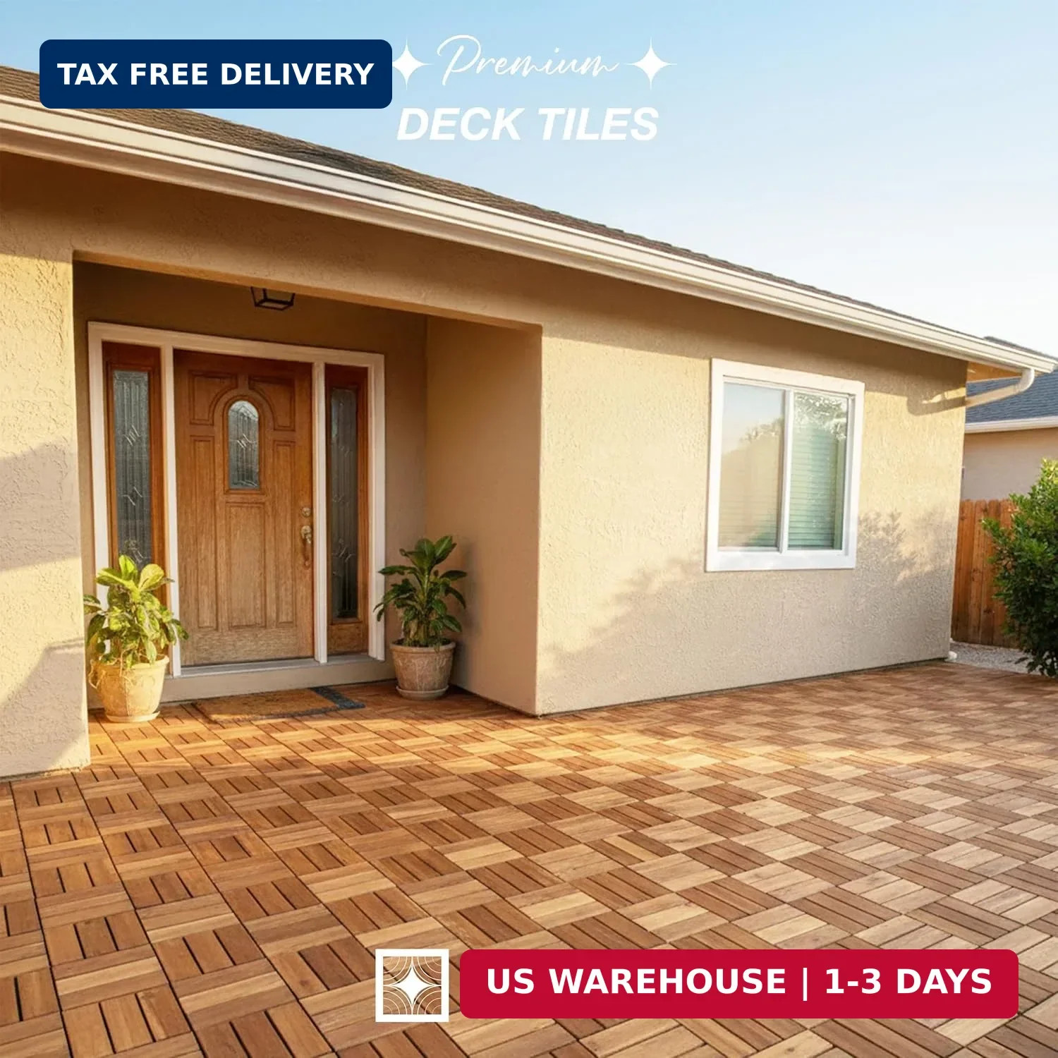 Acacia Wood Interlocking Patio Deck Tiles, 12 x 12 x 0.9 Inch Outdoor Flooring,