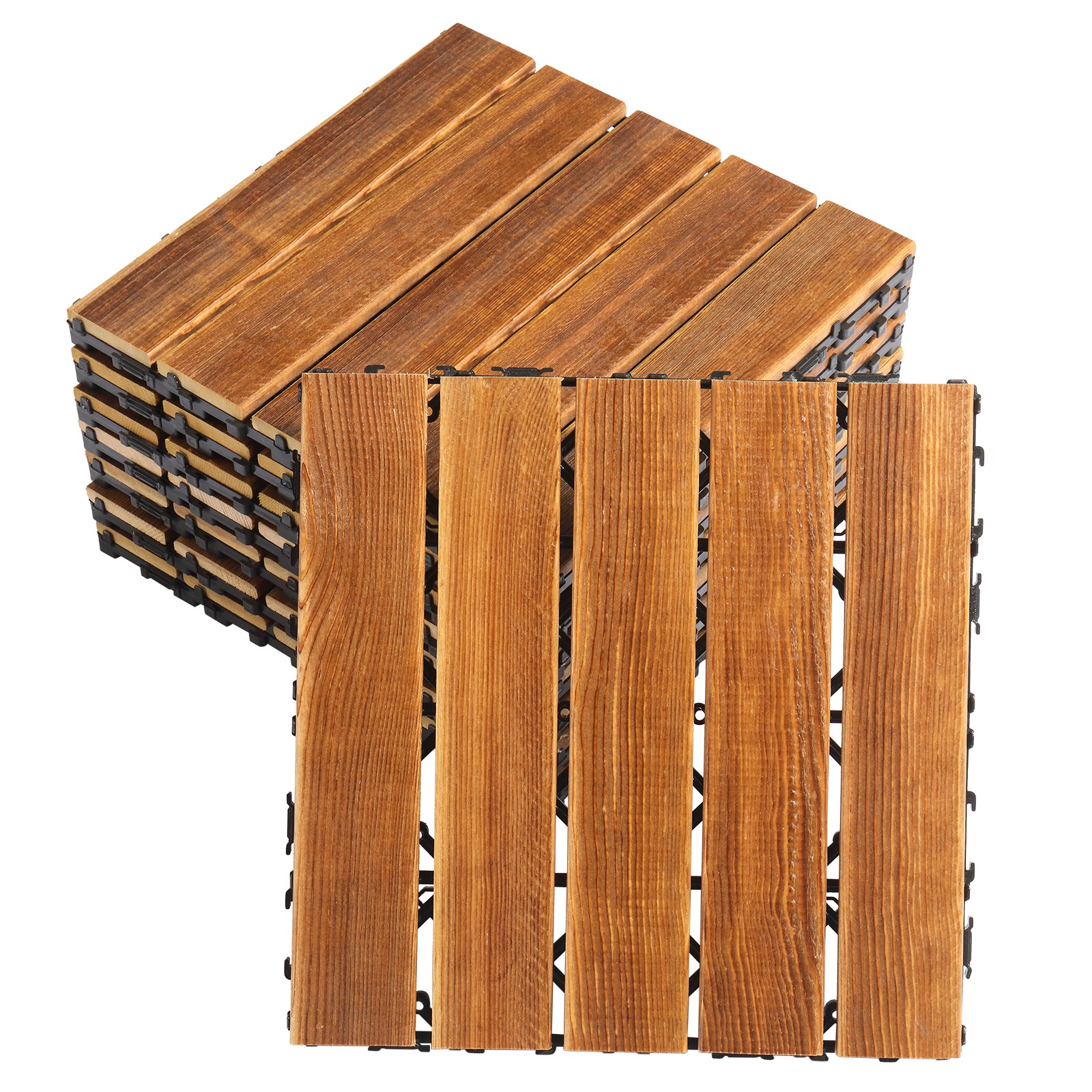 27pcs Wood Interlocking Deck Tiles 11.8″x11.8″, Waterproof Flooring Tiles
