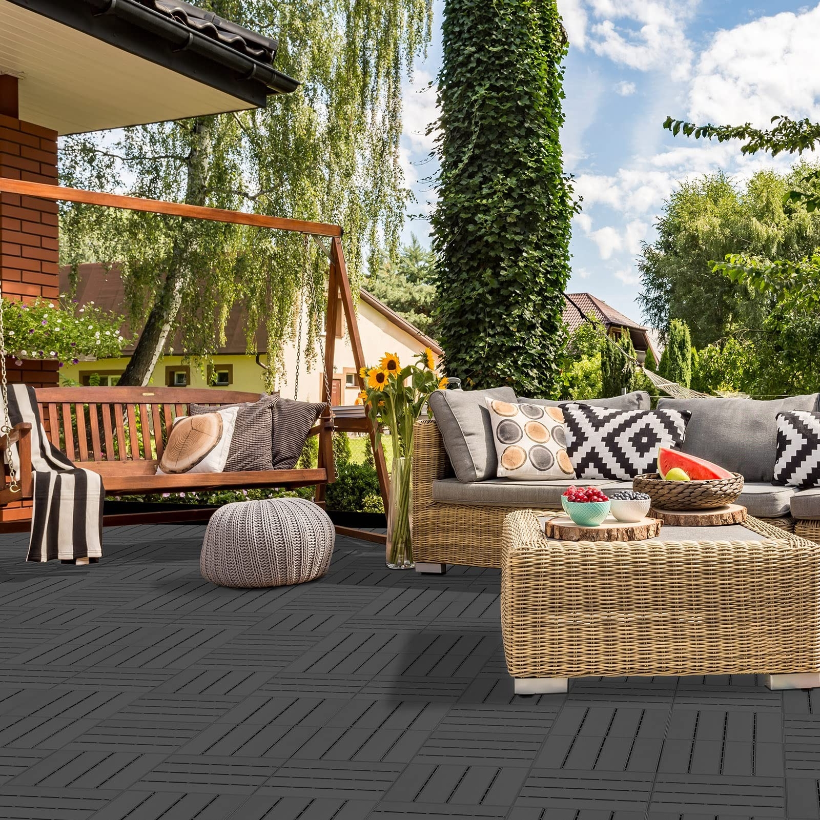 Goovilla Plastic Interlocking Deck Tiles, 9 Pack , 12″x12″ Waterproof Outdoor…