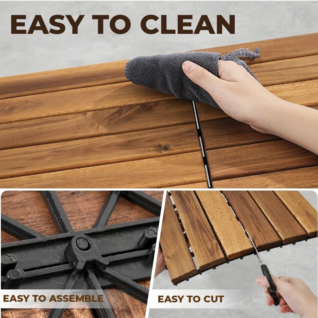 Deck Tiles – ” Interlocking Acacia Wood for Outdoor & Indoor