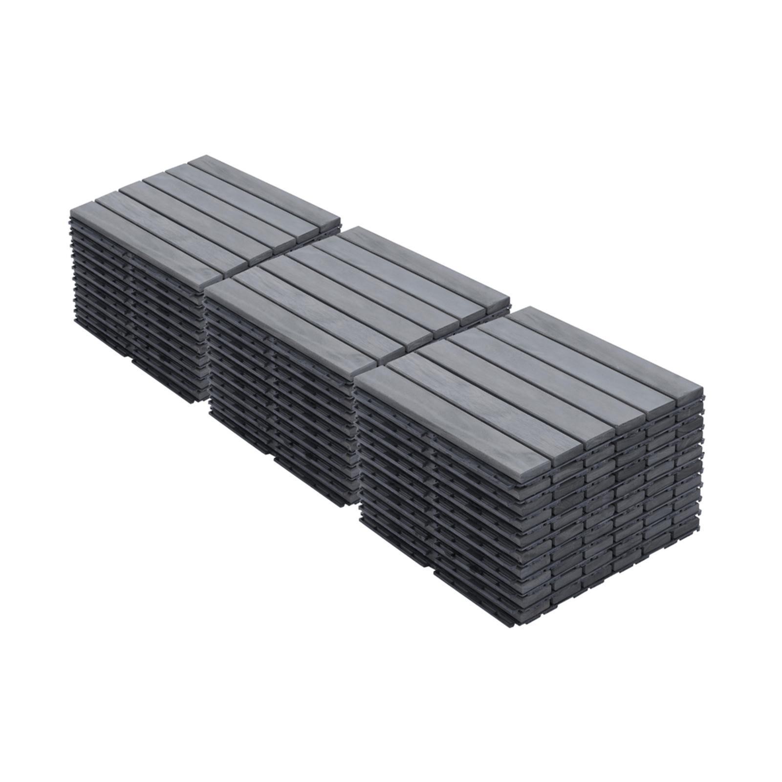 30 Interlocking Acacia Deck Tiles, Waterproof & Anti- 12×12 Light Gray Patio