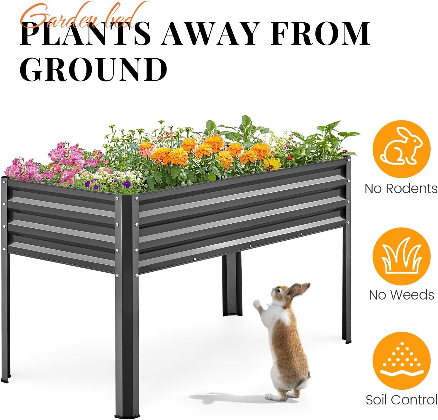 Large Raised Garden Bed W/ Legs Galvanized Elevated Planter Box 48×24×32 in