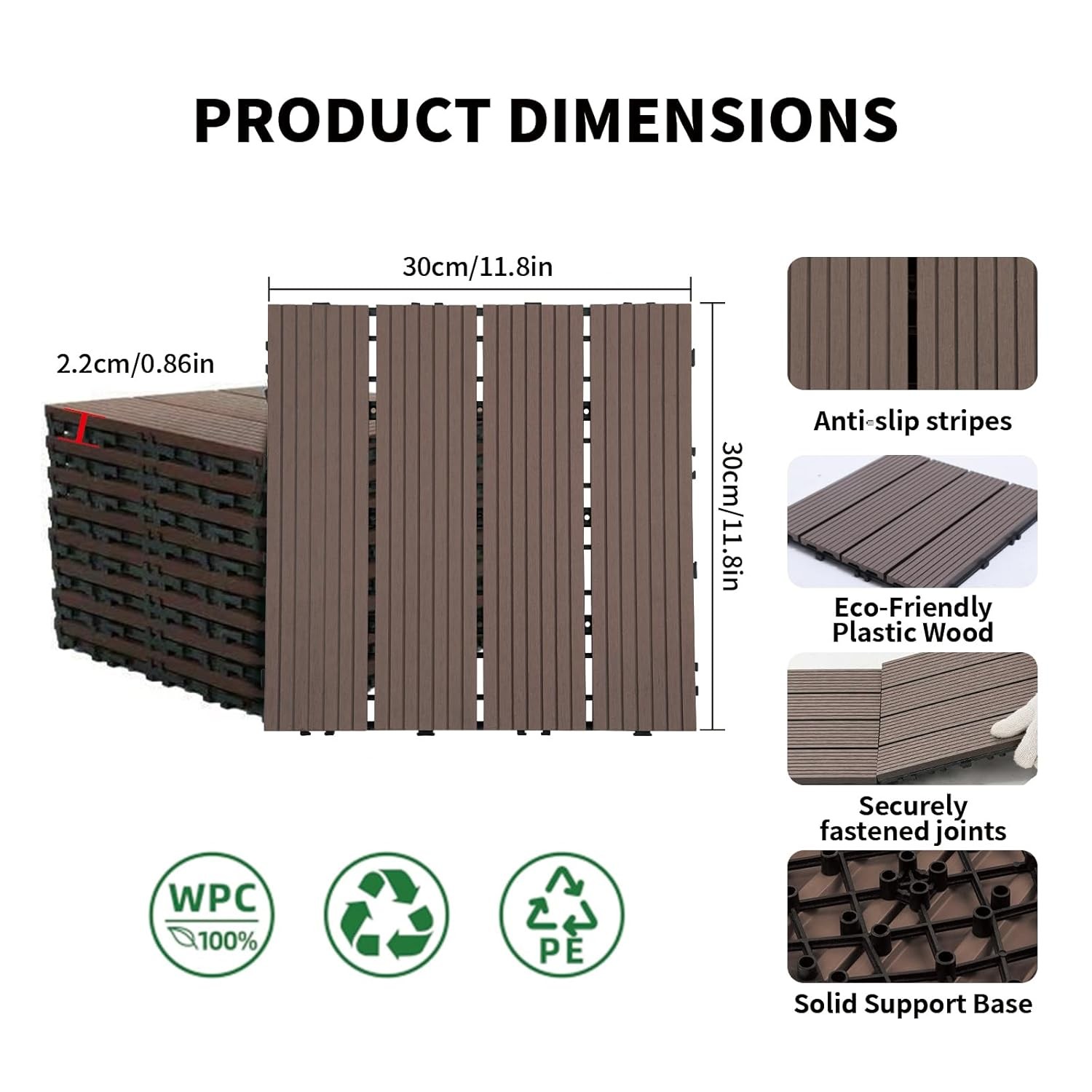 LIVING GREEN 11 PCS Interlocking Deck Tiles, All-Weather & Waterproof Composite