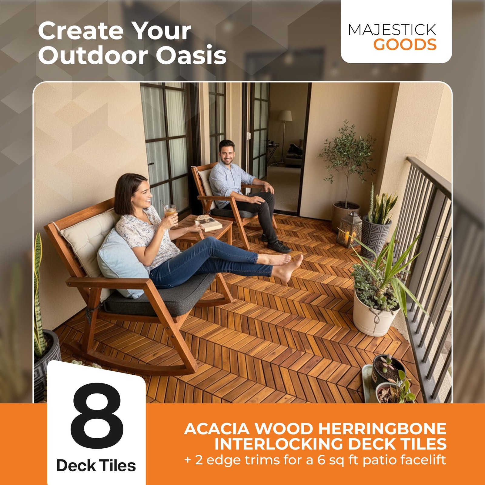 Majestick Goods Interlocking Deck Tiles 12″x8″ Herringbone 6 Sq Ft Acacia Wo…
