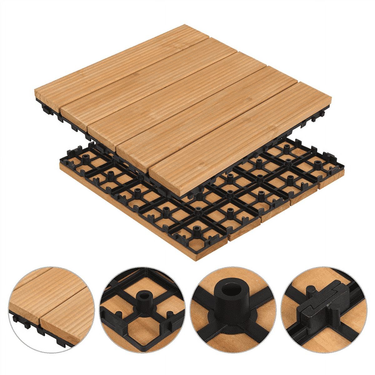 Indoor & Outdoor Wood Flooring 12″ x 12″ Tiles for Patio Garden, 27 Pieces