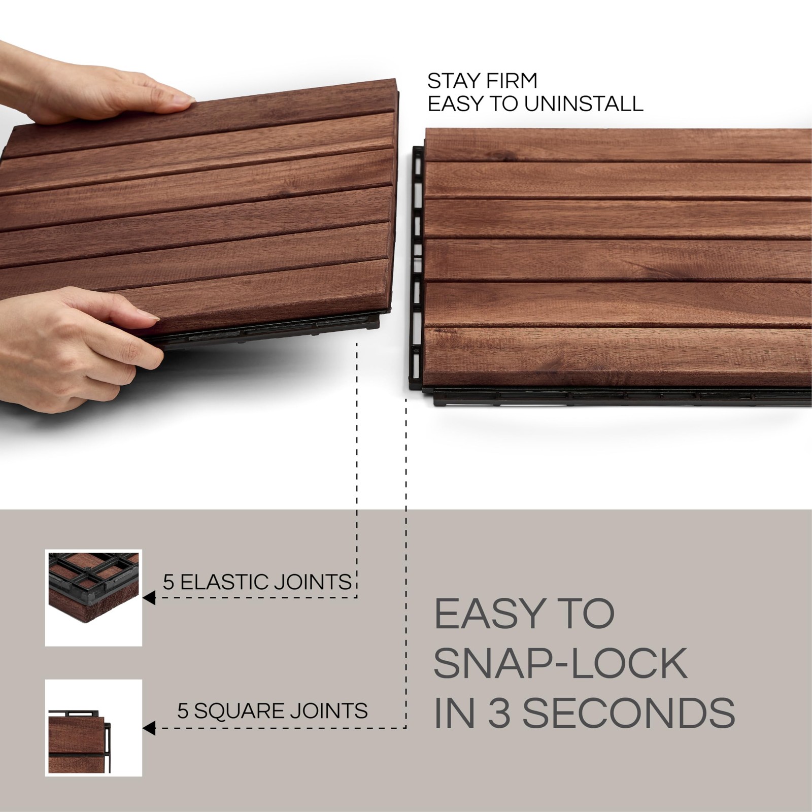 Interlocking Deck Tiles Acacia Wood 10 Pcs 12×12 Waterproof Patio Flooring Balco