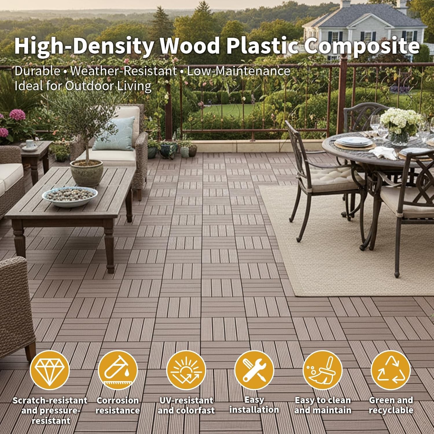 LIVING GREEN 11 PCS Interlocking Deck Tiles, All-Weather & Waterproof Composite