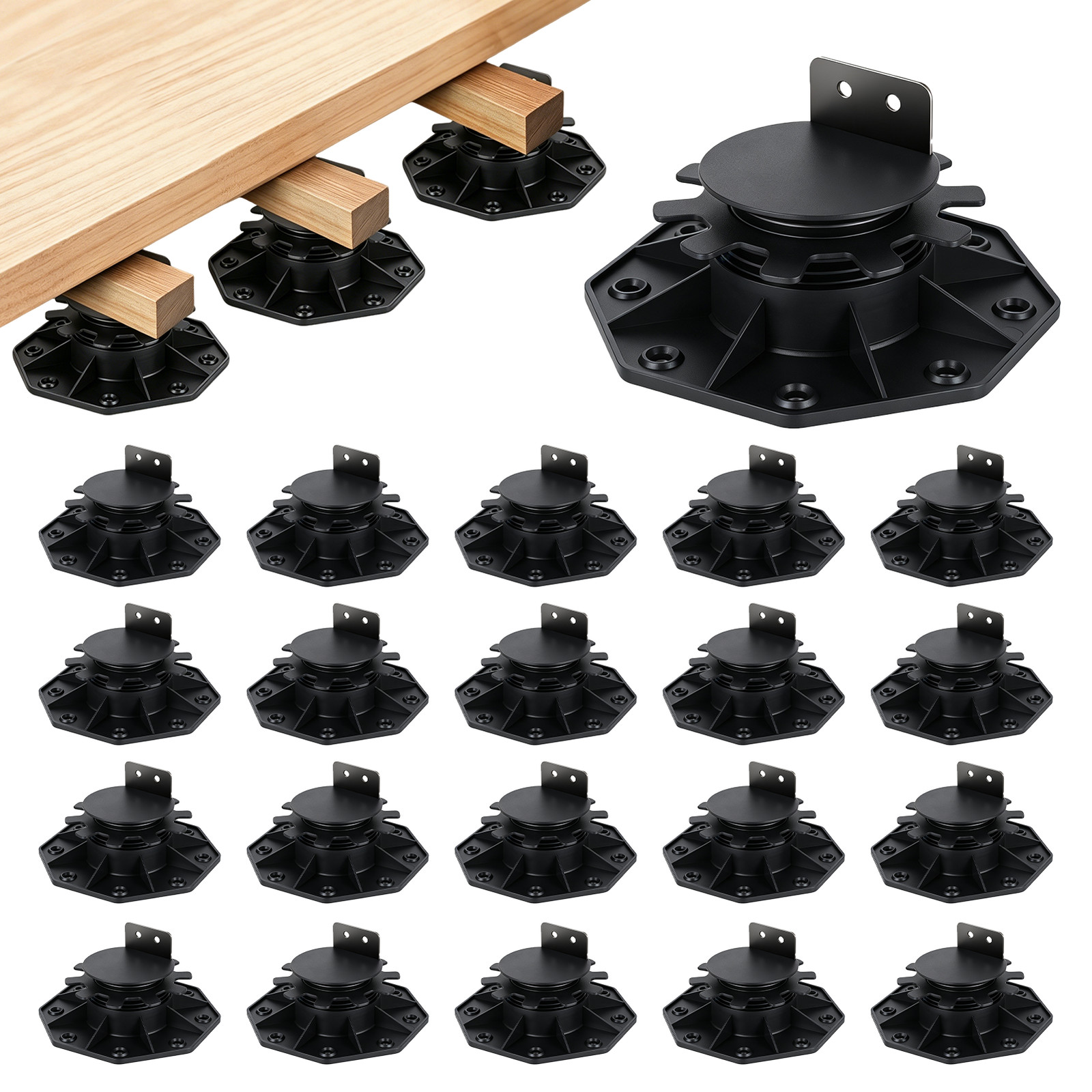 24 Pack Adjustable Deck Support Pedestal, High Load Pedestal Black