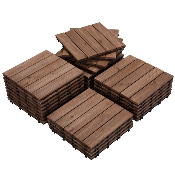 27pcs Wooden Patio Tiles Interlocking Flooring Deck Tile Outdoor Pathway 12×12”