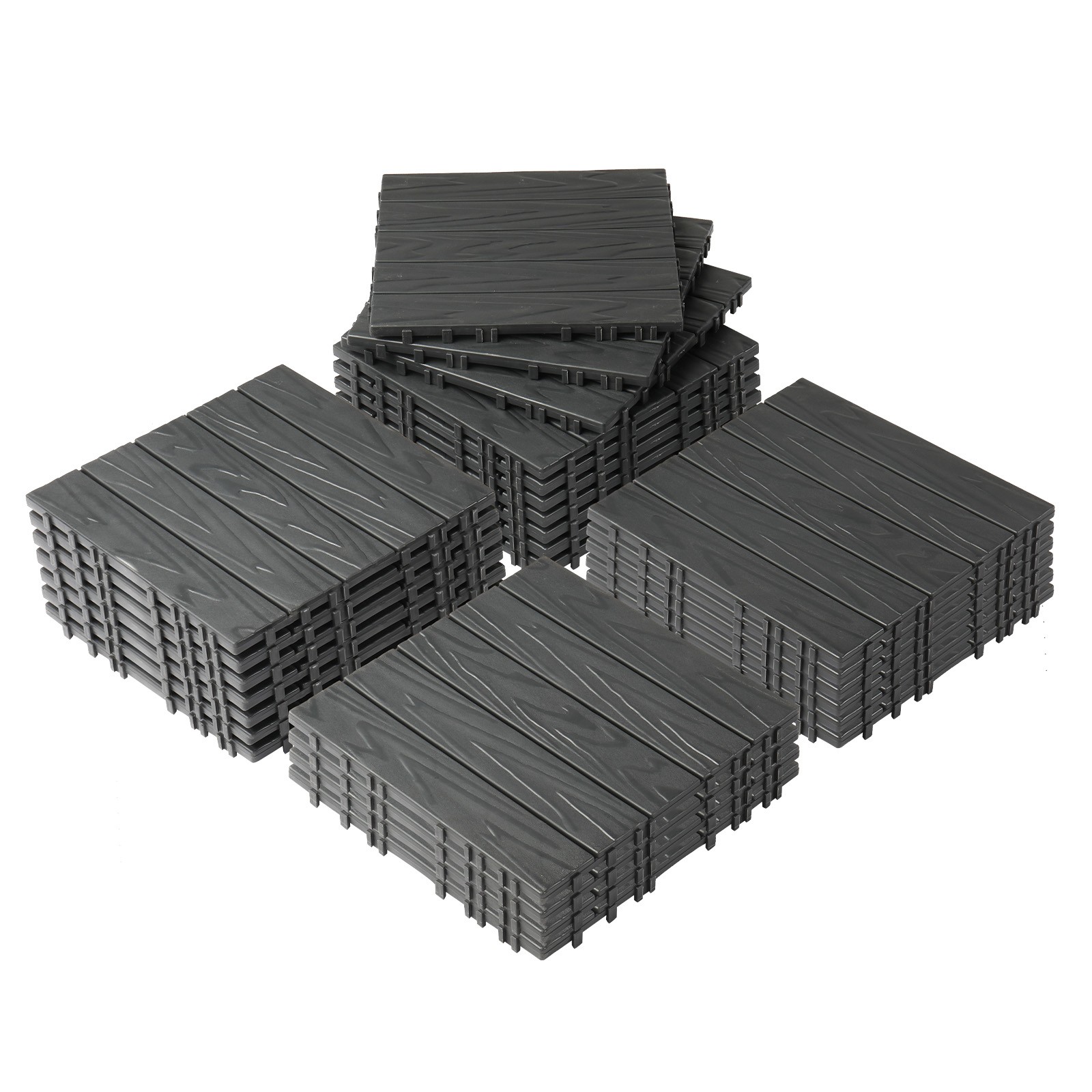 Set of 27 Plastic Patio Deck Tiles 12x12in Interlocking Flooring for In/Outdoor