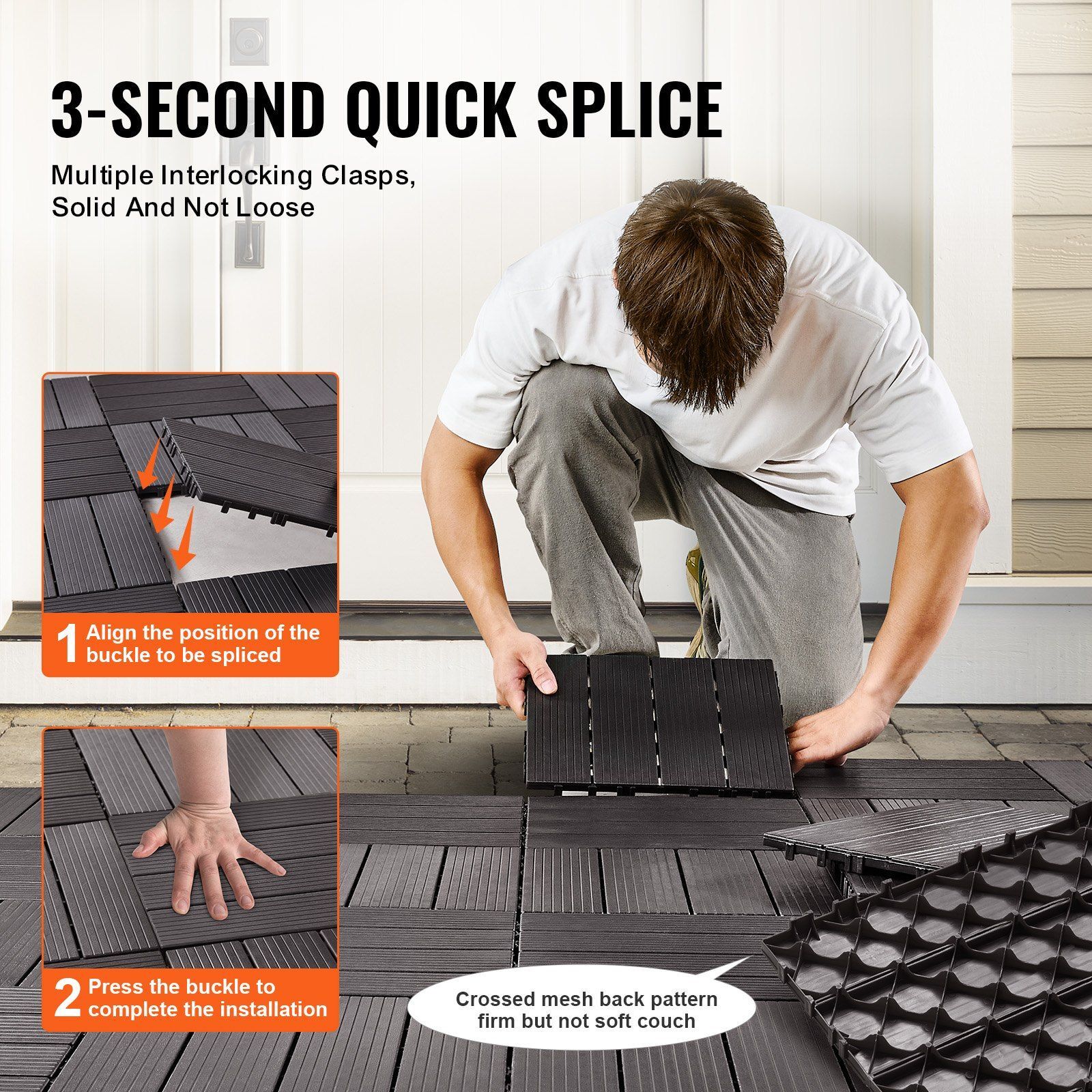 Interlocking Deck Tiles 36 Pack 12″ x 12″ Waterproof for Porch Dark Brown