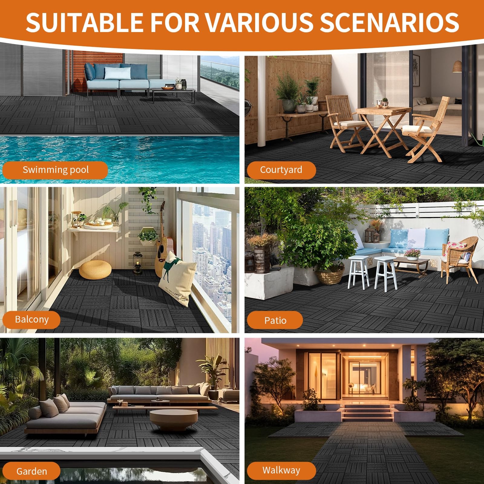 Polymer Composite Interlocking Deck Tiles Outdoor,12×12 Thick Composite Patio…