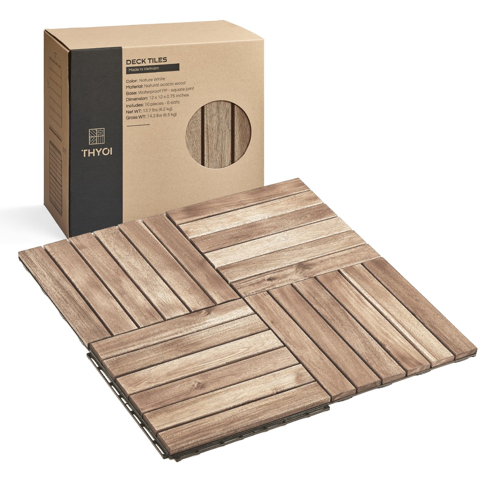Premium Deck Tiles, 10 Pcs Patio Flooring – White – Striped Pattern