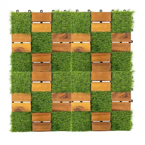 12 in. x 12 in. Acacia Wood Interlocking Flooring Tiles Grass Deck Tile Green 20