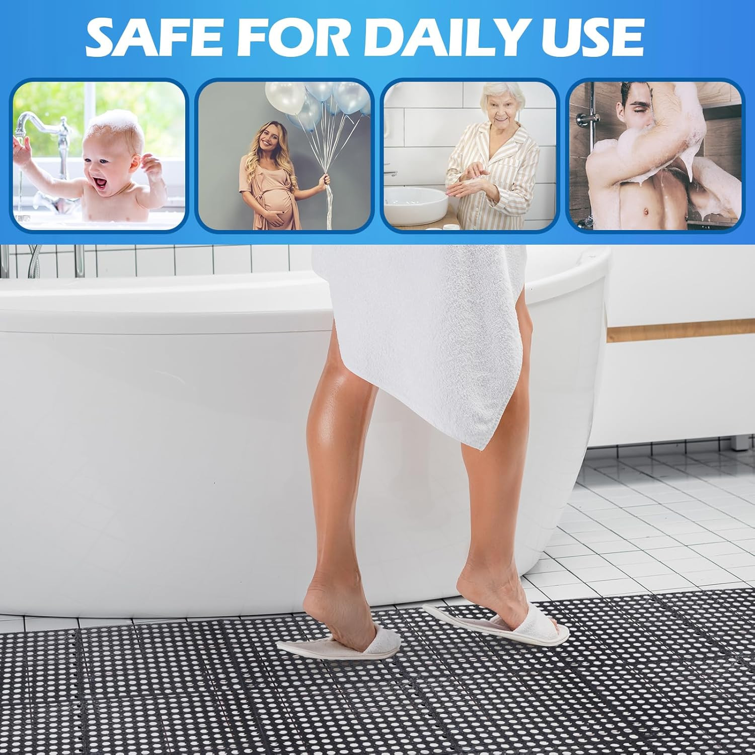 50 Pcs Interlocking Non-Slip Drainage Tiles for Bathroom, Patio & Pool Deck