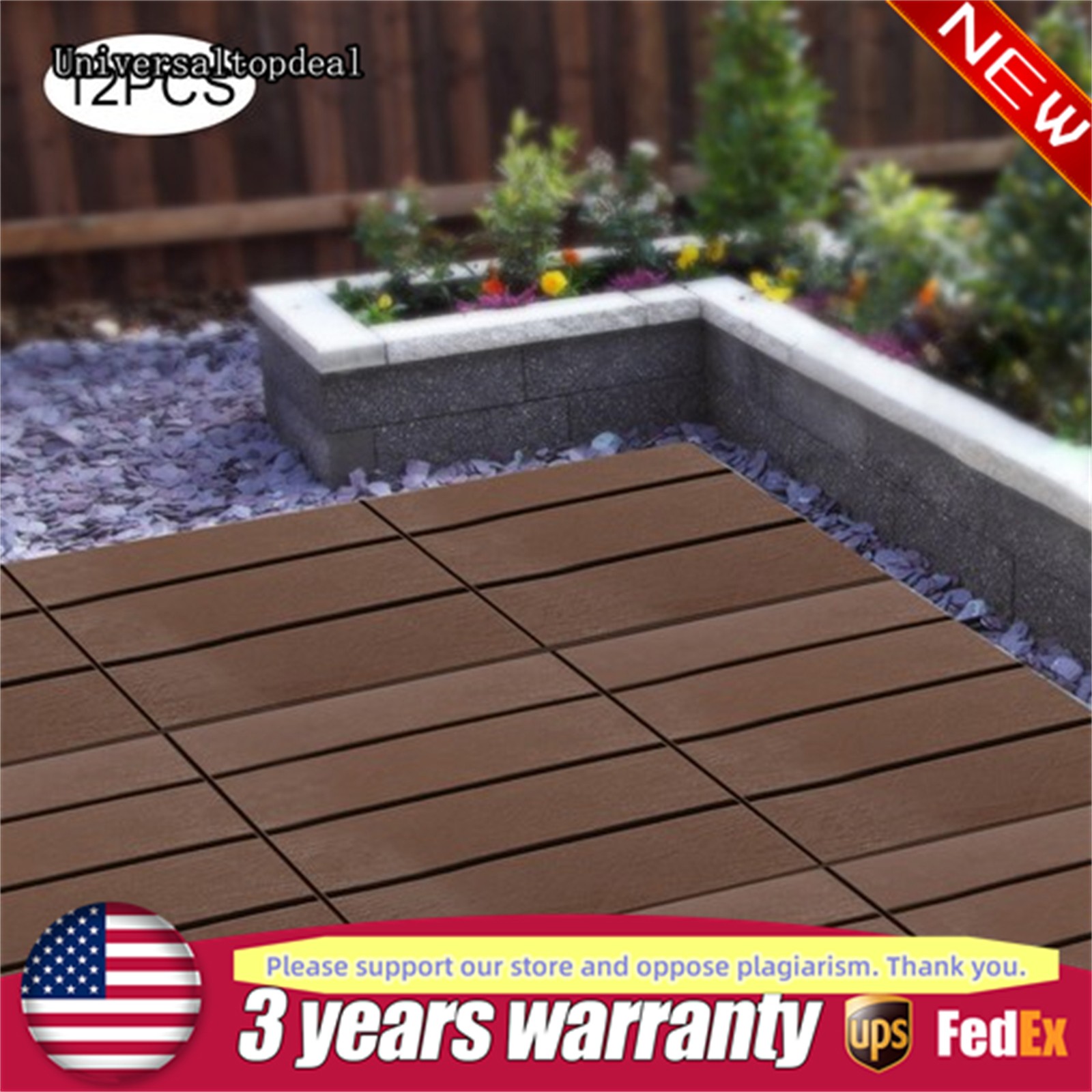 12Pcs Plastic Interlocking Deck Tiles 12×12 in Outdoor Patio Flooring Waterproof