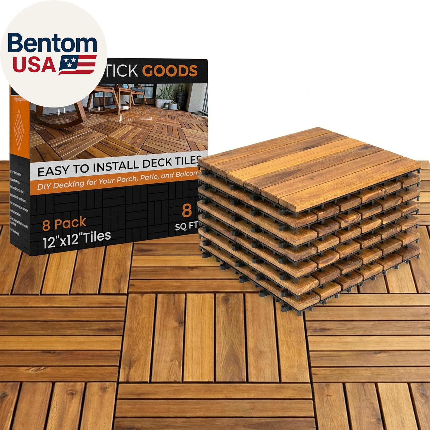 Interlocking Long Slat Deck Tiles 12″X12″– Stylish Patio Tiles for Outdoor Floor