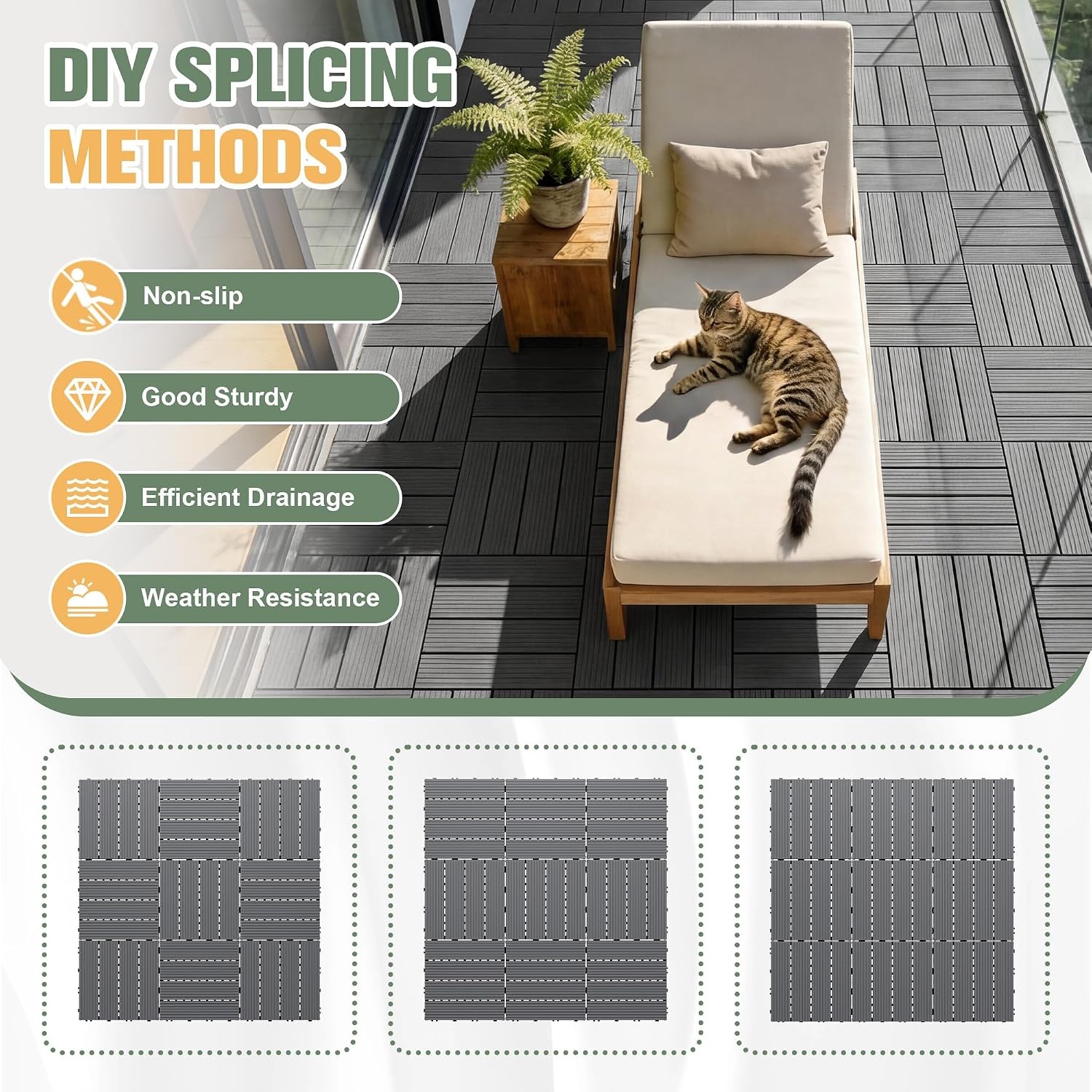 Plastic Interlocking Deck Tiles 44 Pcs Waterproof Patio Floor Tiles Balcony