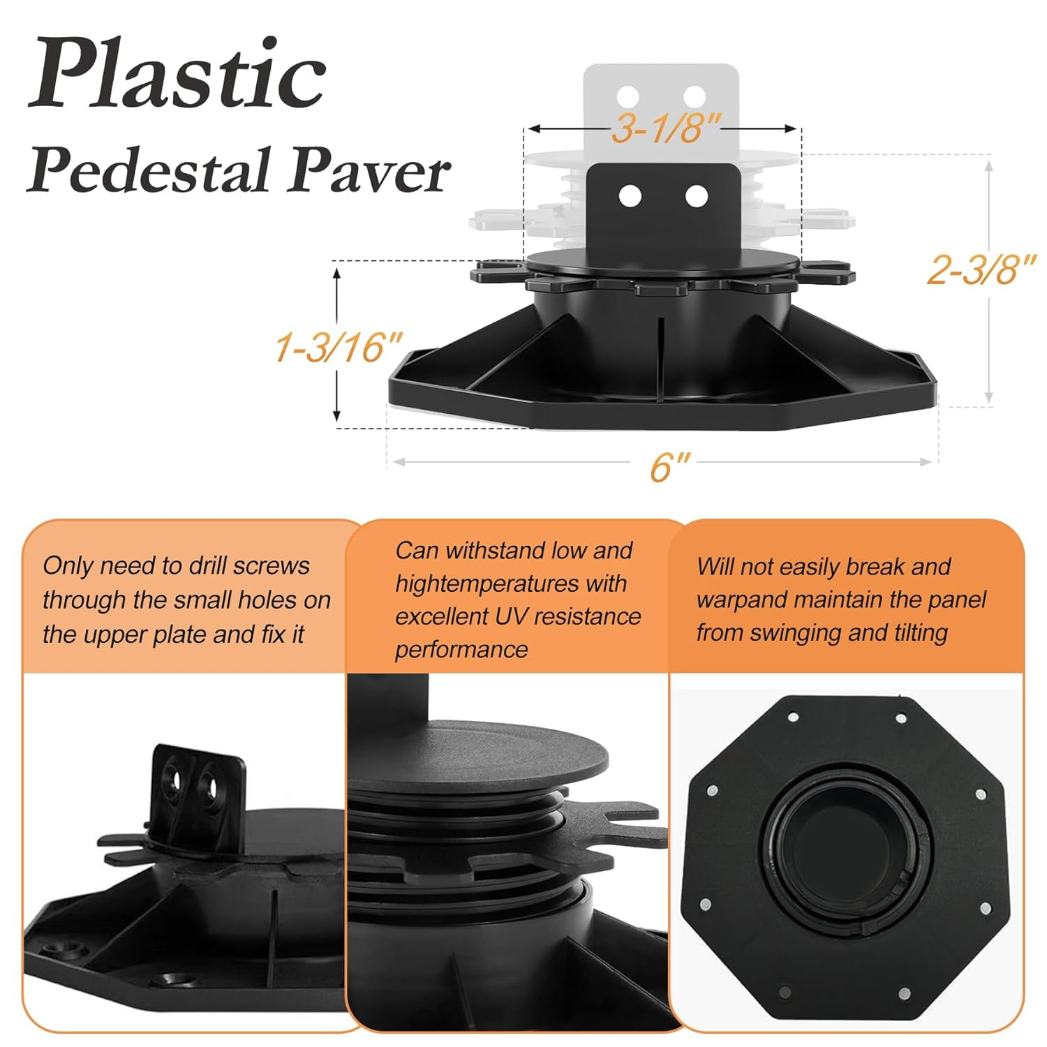 Adjustable Deck Support Plastic Pedestal Paver, 24 PCS, 1-3/16″ to 2-3/8″ Level