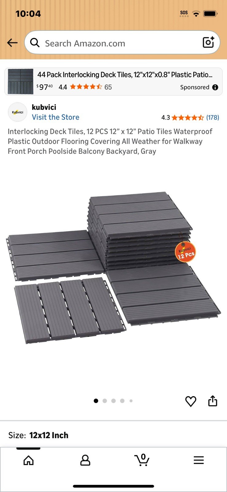 Interlocking deck tiles gray 12 inch X 12 inch 12 pack square 12 ft.²