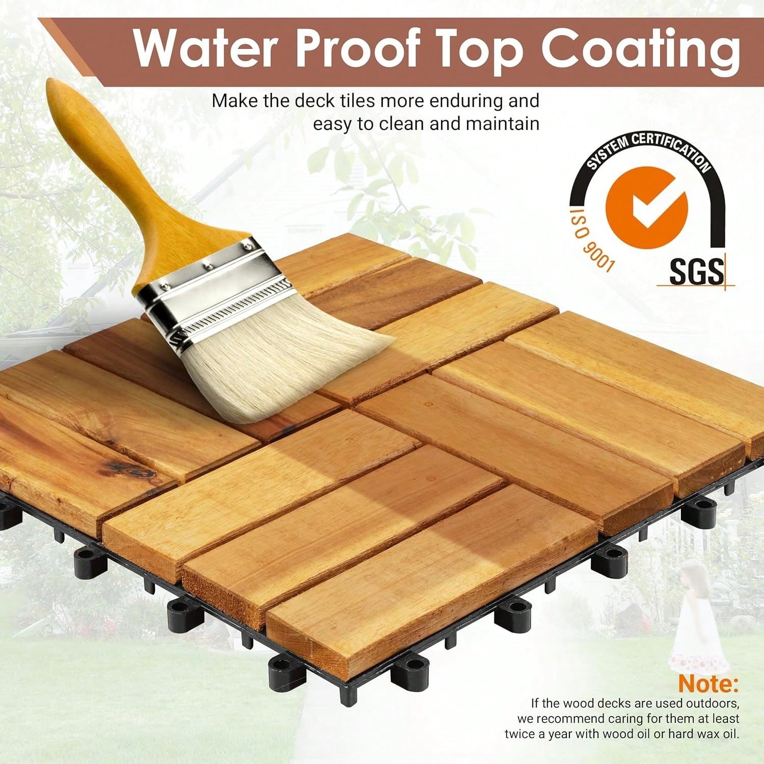 10 Pcs Solid Acacia Wood Interlocking Deck Tiles 12×12 Patio Floor All Weather