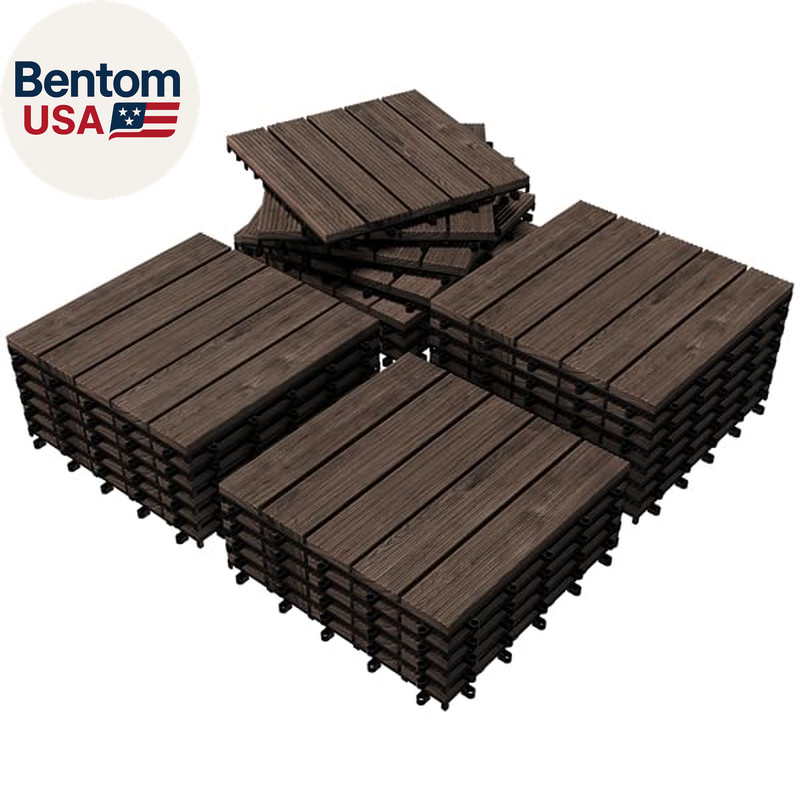 27PCS Interlocking Wooden Flooring Patio Deck Tiles Solid Wood Tiles Outdoor 12