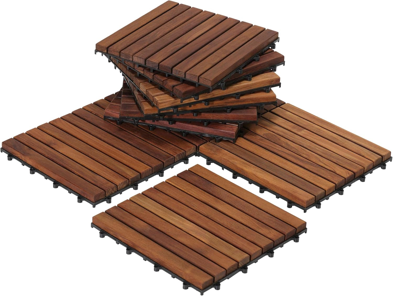 Ez-Floor Interlocking Flooring Tiles in Solid Teak Wood Oiled Finish (Set of 10)